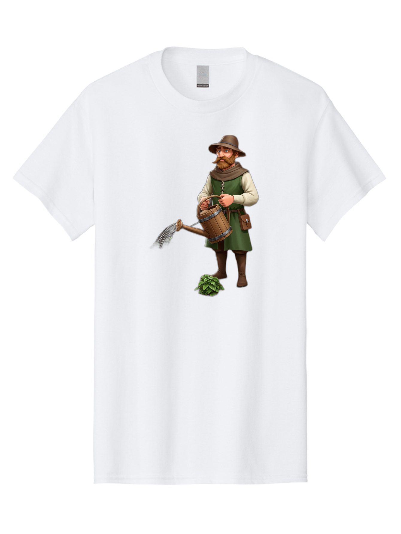Farmer-Hops Men'S Graphic Tee, 100% Cotton, Comfortable Casual Summer Wear, Machine Washable, Cartoon Farmer, Gardening Tools, Watering Can, Rustic Clothing, Hat, Beard, Hop Plant, Agricultural Work, Manual Labor, Traditional Farming Baa655