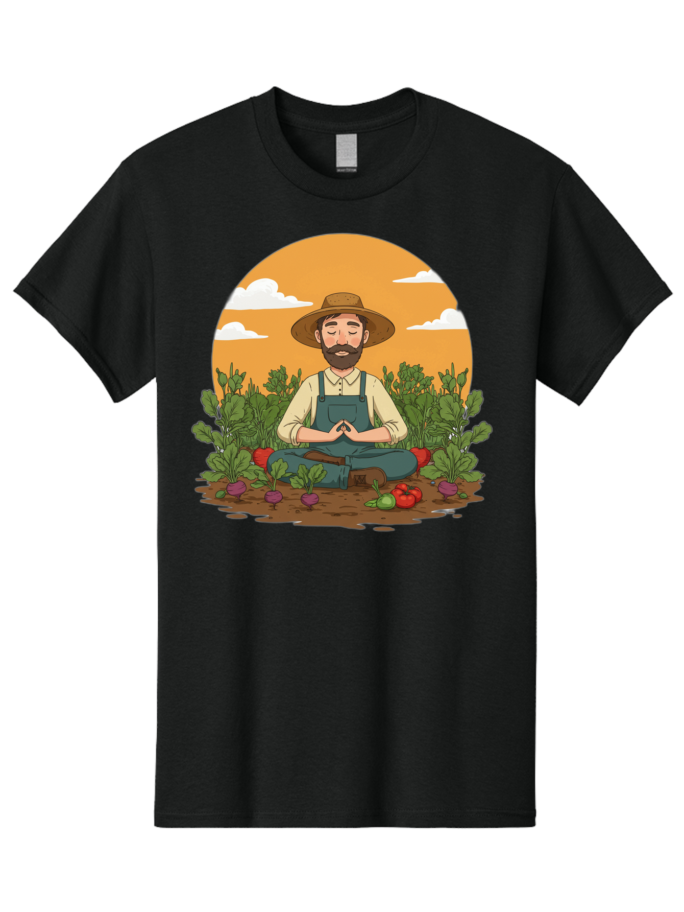 Farmer-Meditating Men'S Graphic Tee, 100% Cotton, Comfortable Casual Summer Wear, Machine Washable, Farmer Meditating In Garden, Peaceful Atmosphere, Gardening, Organic Farming, Healthy Lifestyle, Relaxation, Bearded Man, Lotus Position, Baa656