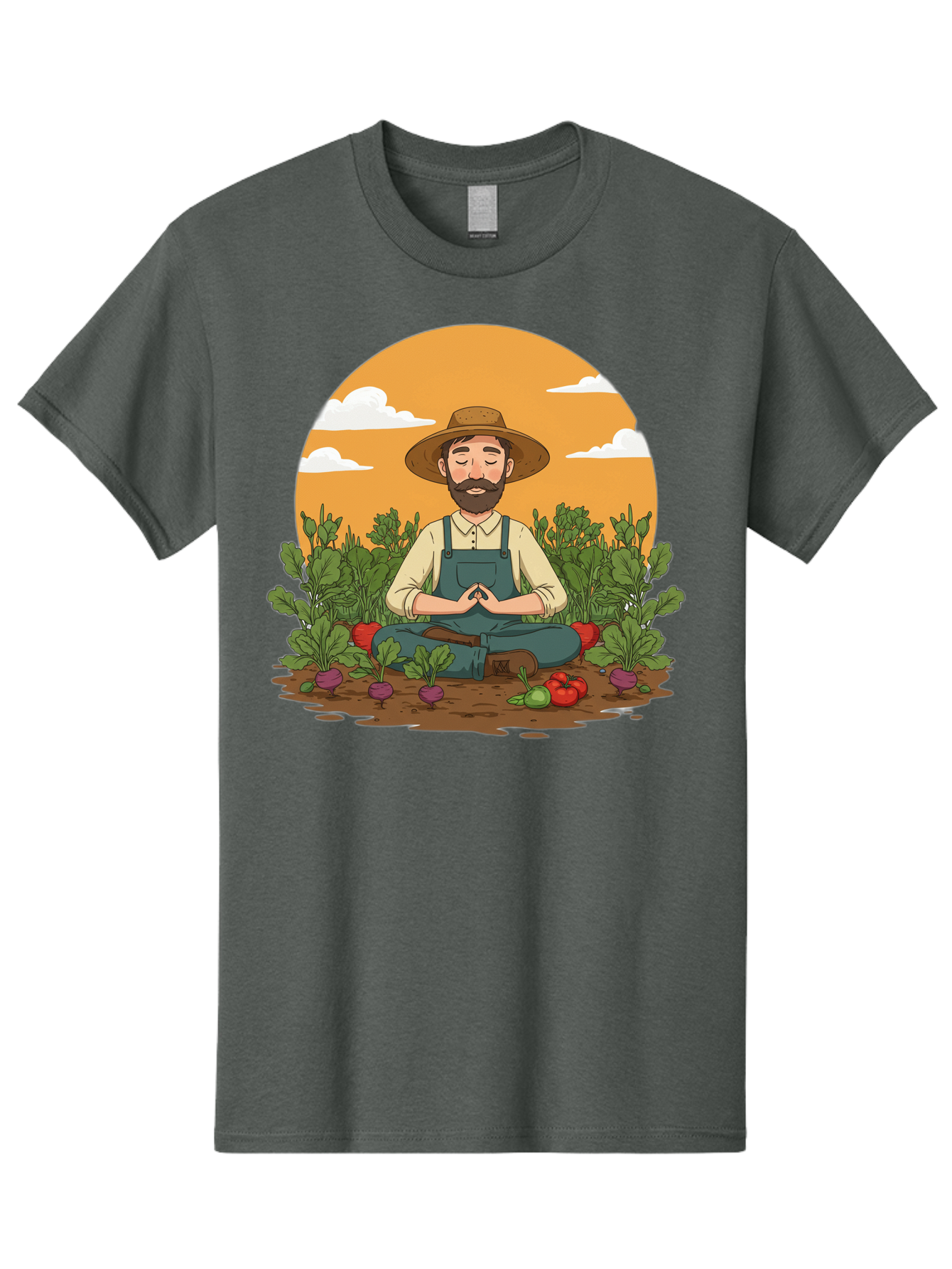 Farmer-Meditating Men'S Graphic Tee, 100% Cotton, Comfortable Casual Summer Wear, Machine Washable, Farmer Meditating In Garden, Peaceful Atmosphere, Gardening, Organic Farming, Healthy Lifestyle, Relaxation, Bearded Man, Lotus Position, Baa656