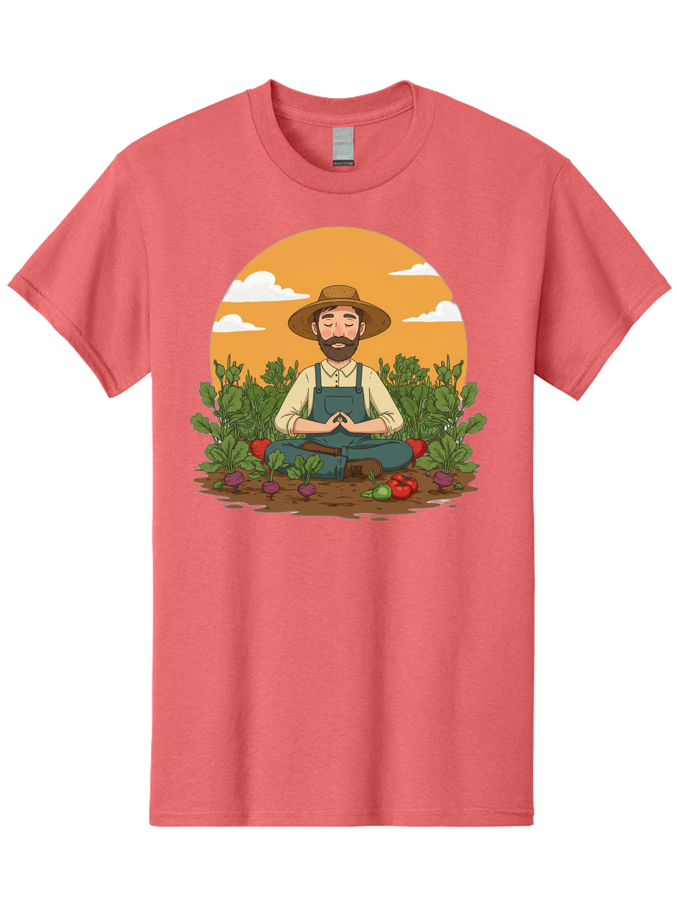 Farmer-Meditating Men'S Graphic Tee, 100% Cotton, Comfortable Casual Summer Wear, Machine Washable, Farmer Meditating In Garden, Peaceful Atmosphere, Gardening, Organic Farming, Healthy Lifestyle, Relaxation, Bearded Man, Lotus Position, Baa656