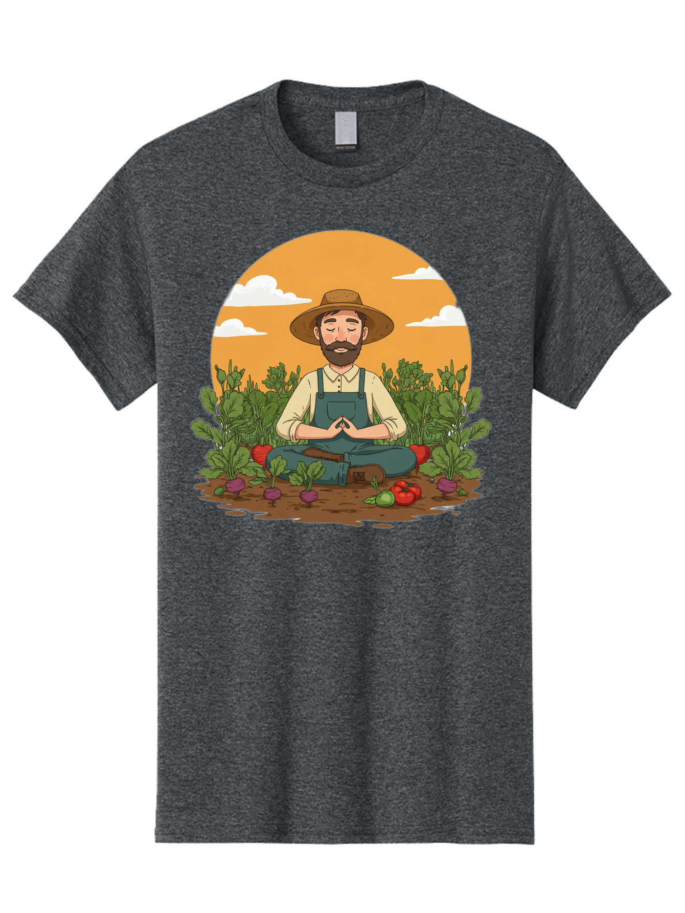 Farmer-Meditating Men'S Graphic Tee, 100% Cotton, Comfortable Casual Summer Wear, Machine Washable, Farmer Meditating In Garden, Peaceful Atmosphere, Gardening, Organic Farming, Healthy Lifestyle, Relaxation, Bearded Man, Lotus Position, Baa656