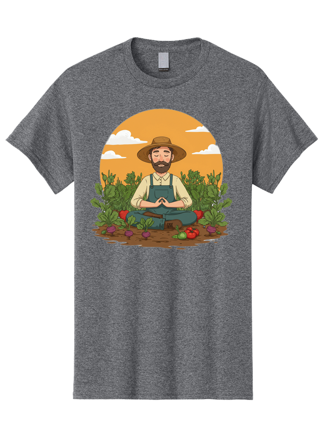 Farmer-Meditating Men'S Graphic Tee, 100% Cotton, Comfortable Casual Summer Wear, Machine Washable, Farmer Meditating In Garden, Peaceful Atmosphere, Gardening, Organic Farming, Healthy Lifestyle, Relaxation, Bearded Man, Lotus Position, Baa656