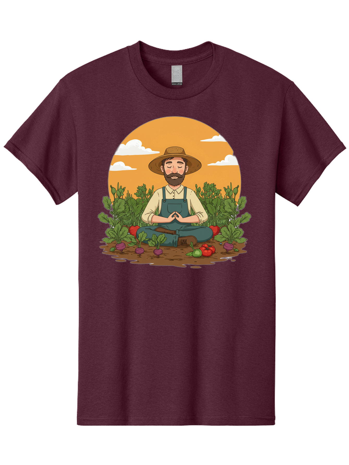 Farmer-Meditating Men'S Graphic Tee, 100% Cotton, Comfortable Casual Summer Wear, Machine Washable, Farmer Meditating In Garden, Peaceful Atmosphere, Gardening, Organic Farming, Healthy Lifestyle, Relaxation, Bearded Man, Lotus Position, Baa656
