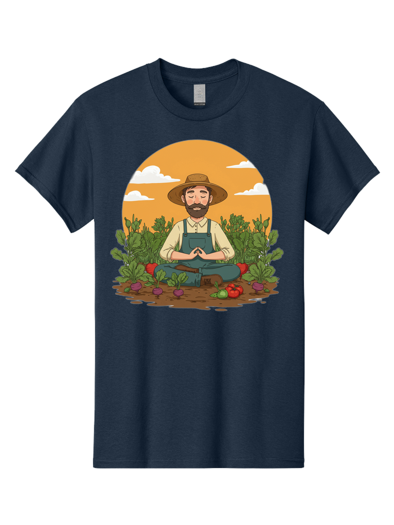Farmer-Meditating Men'S Graphic Tee, 100% Cotton, Comfortable Casual Summer Wear, Machine Washable, Farmer Meditating In Garden, Peaceful Atmosphere, Gardening, Organic Farming, Healthy Lifestyle, Relaxation, Bearded Man, Lotus Position, Baa656