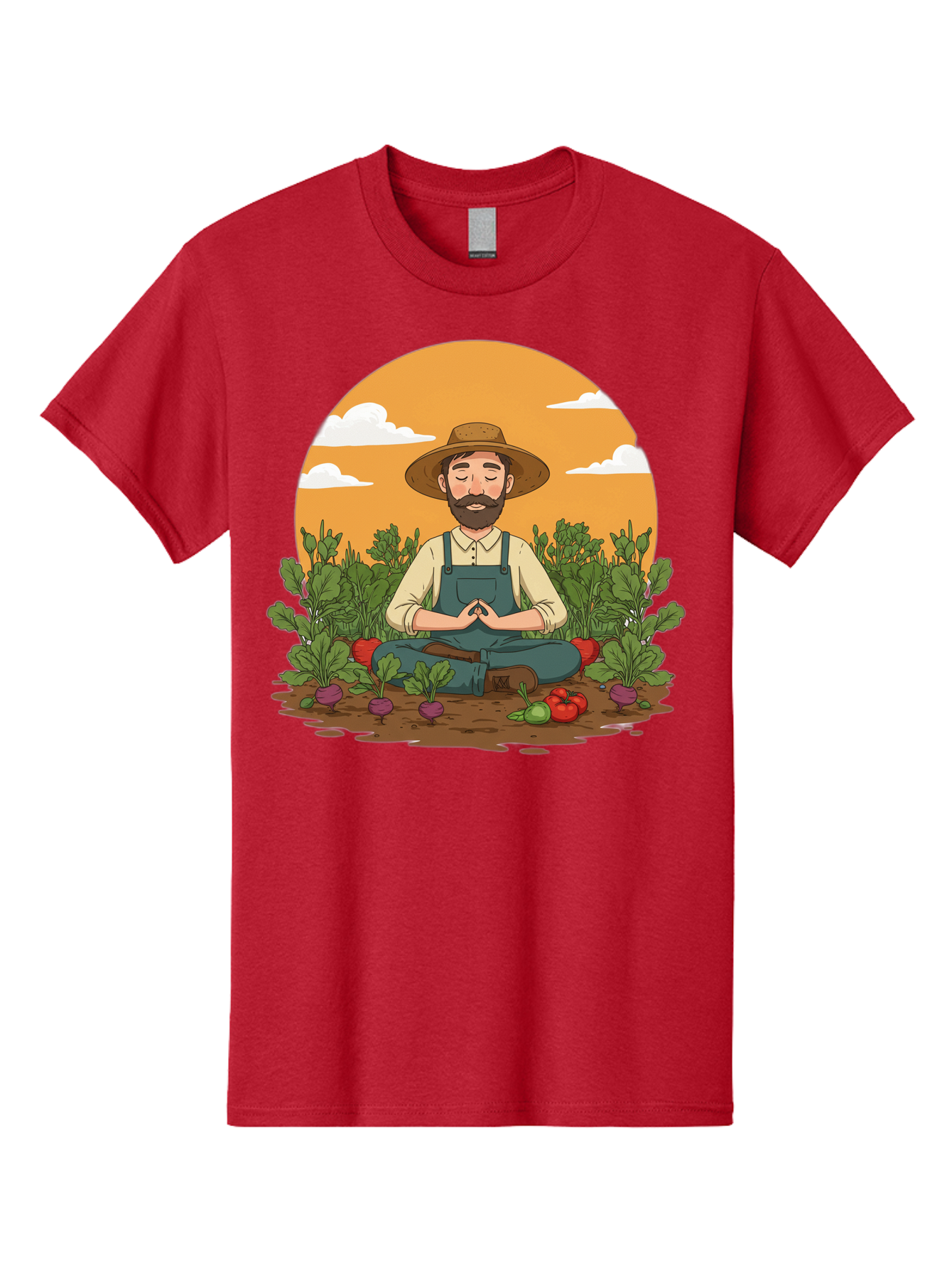 Farmer-Meditating Men'S Graphic Tee, 100% Cotton, Comfortable Casual Summer Wear, Machine Washable, Farmer Meditating In Garden, Peaceful Atmosphere, Gardening, Organic Farming, Healthy Lifestyle, Relaxation, Bearded Man, Lotus Position, Baa656