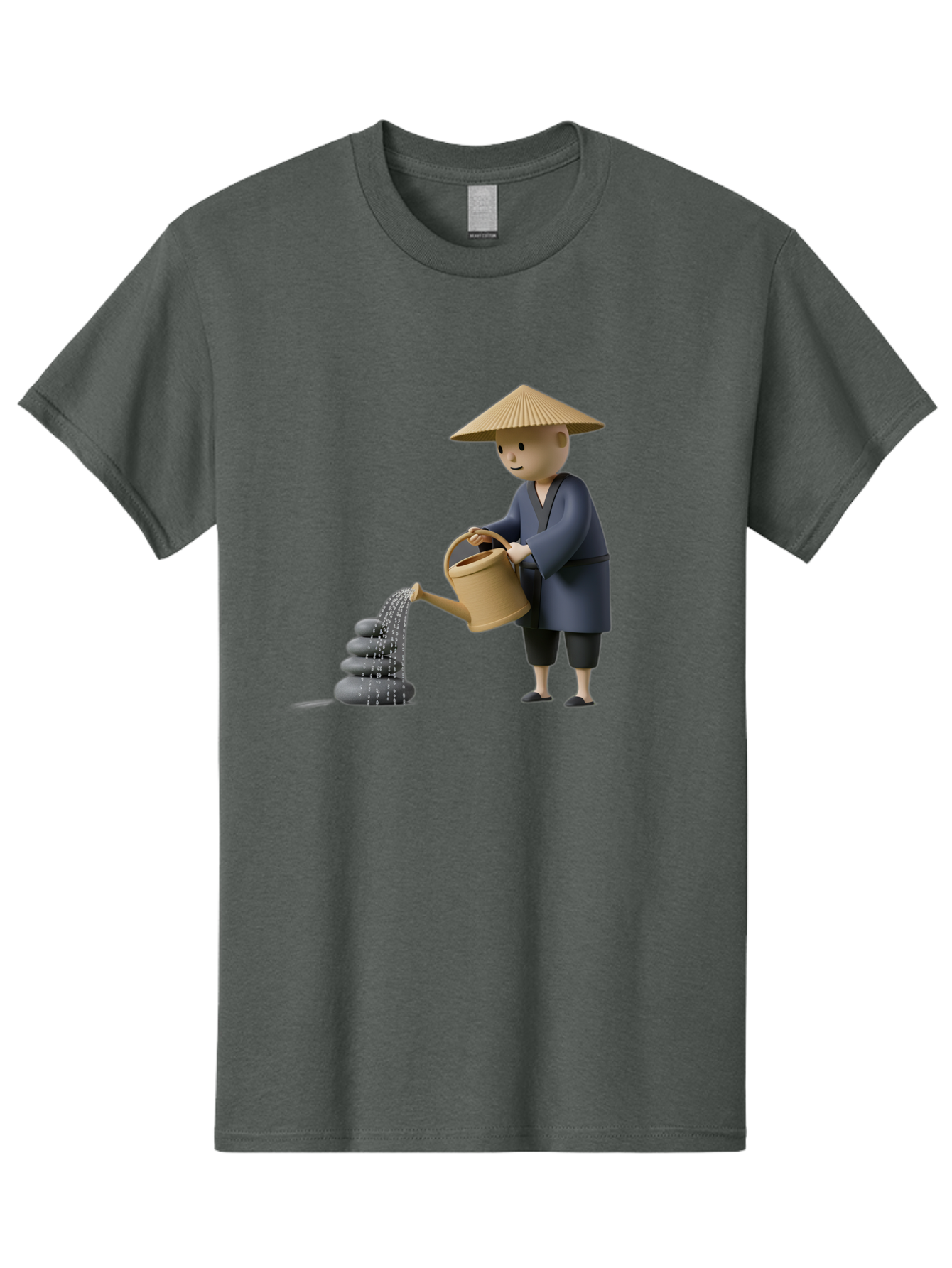Farmer-Watering-Rocks Men'S Graphic Tee, 100% Cotton, Comfortable Casual Summer Wear, Machine Washable, Monk Watering Stones, Zen Garden, Peaceful Atmosphere, Serene Ambiance, Calming Scene, Tranquil Setting, 3D Illustration, Cartoon Style Baa659