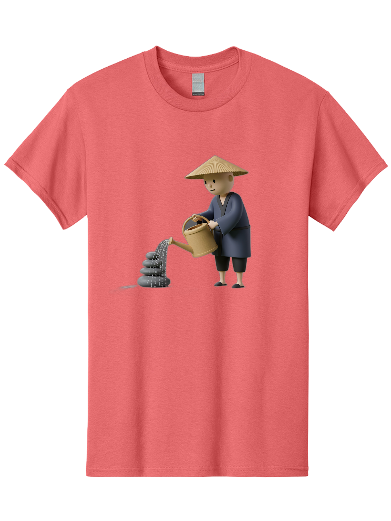 Farmer-Watering-Rocks Men'S Graphic Tee, 100% Cotton, Comfortable Casual Summer Wear, Machine Washable, Monk Watering Stones, Zen Garden, Peaceful Atmosphere, Serene Ambiance, Calming Scene, Tranquil Setting, 3D Illustration, Cartoon Style Baa659