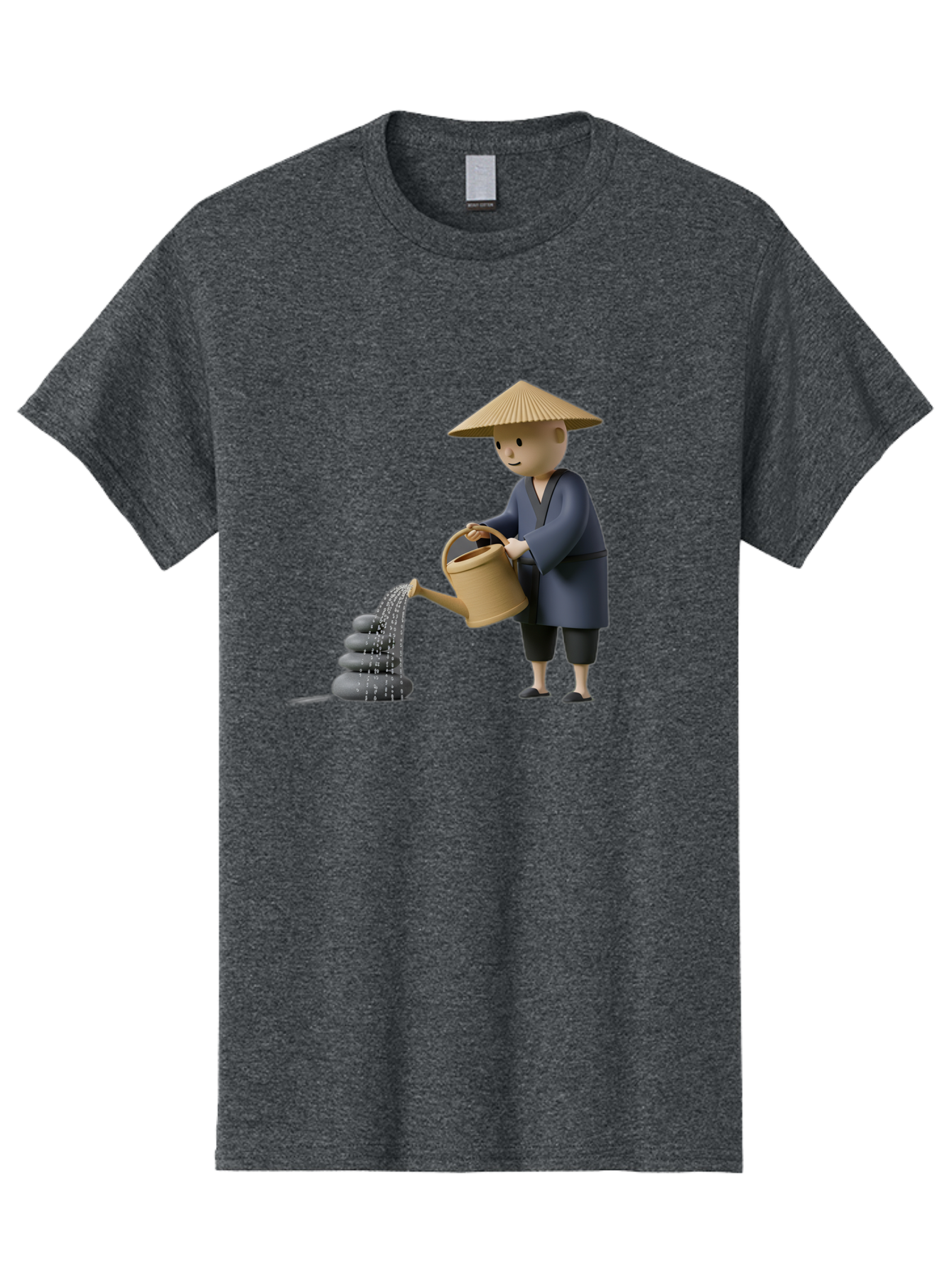 Farmer-Watering-Rocks Men'S Graphic Tee, 100% Cotton, Comfortable Casual Summer Wear, Machine Washable, Monk Watering Stones, Zen Garden, Peaceful Atmosphere, Serene Ambiance, Calming Scene, Tranquil Setting, 3D Illustration, Cartoon Style Baa659