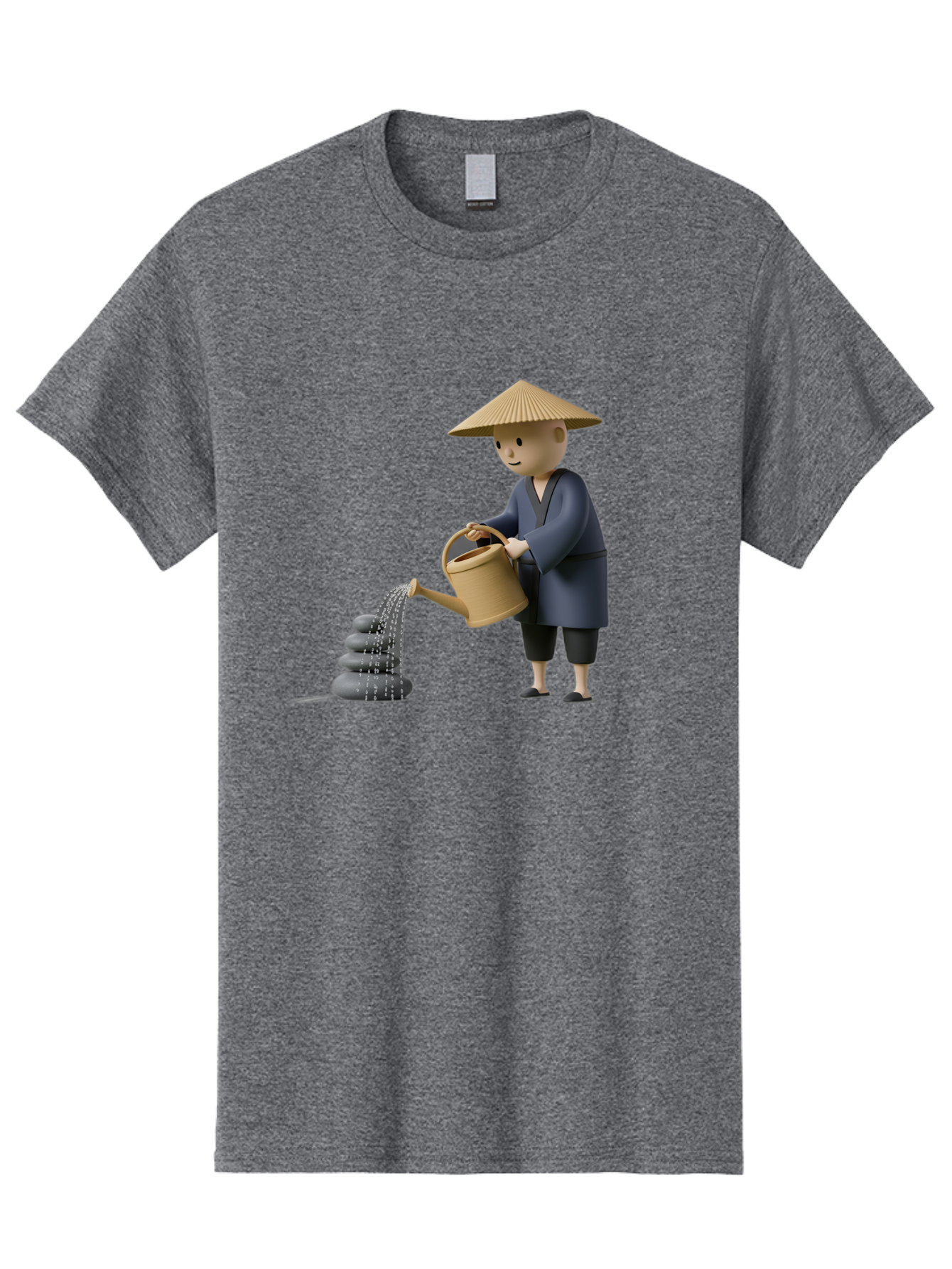 Farmer-Watering-Rocks Men'S Graphic Tee, 100% Cotton, Comfortable Casual Summer Wear, Machine Washable, Monk Watering Stones, Zen Garden, Peaceful Atmosphere, Serene Ambiance, Calming Scene, Tranquil Setting, 3D Illustration, Cartoon Style Baa659
