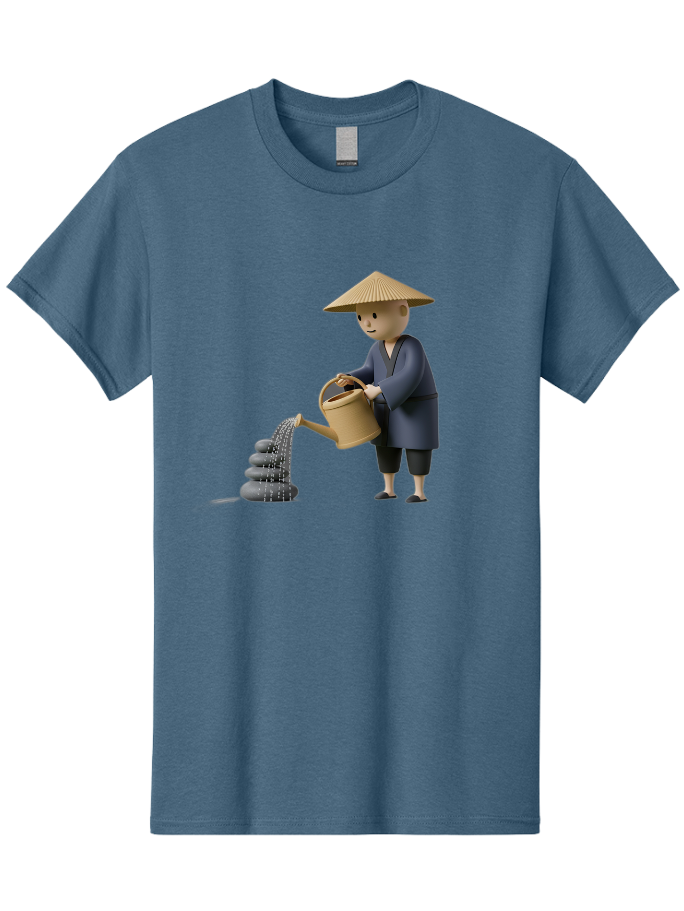 Farmer-Watering-Rocks Men'S Graphic Tee, 100% Cotton, Comfortable Casual Summer Wear, Machine Washable, Monk Watering Stones, Zen Garden, Peaceful Atmosphere, Serene Ambiance, Calming Scene, Tranquil Setting, 3D Illustration, Cartoon Style Baa659