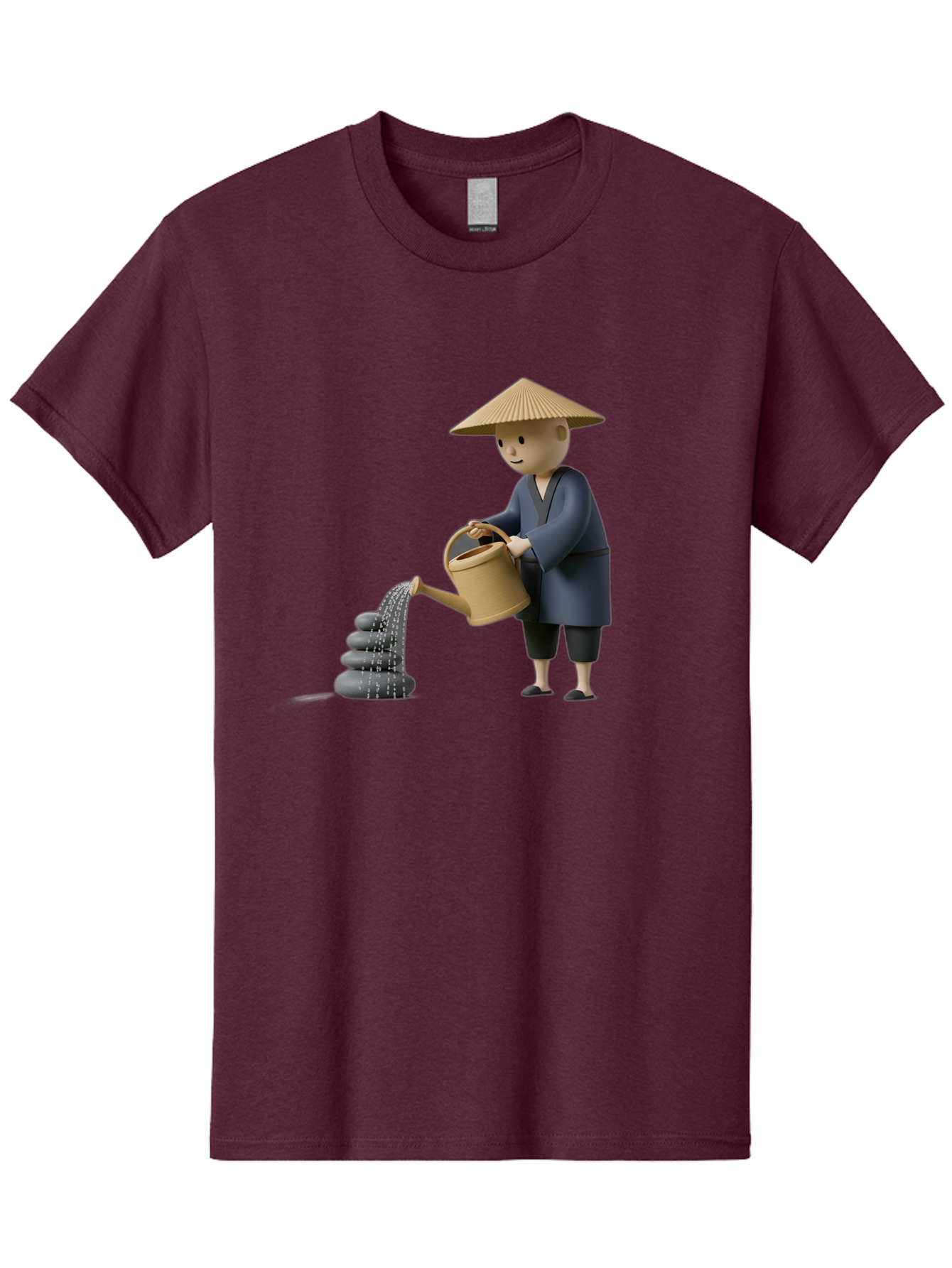 Farmer-Watering-Rocks Men'S Graphic Tee, 100% Cotton, Comfortable Casual Summer Wear, Machine Washable, Monk Watering Stones, Zen Garden, Peaceful Atmosphere, Serene Ambiance, Calming Scene, Tranquil Setting, 3D Illustration, Cartoon Style Baa659