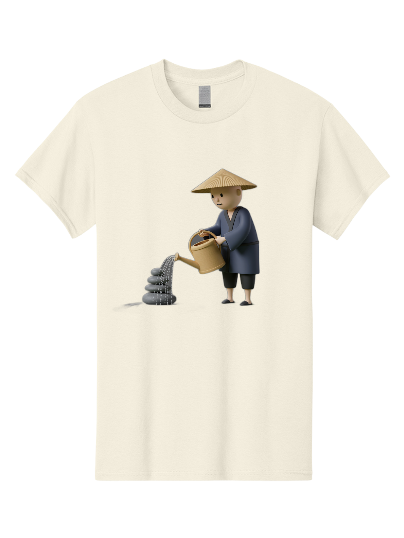 Farmer-Watering-Rocks Men'S Graphic Tee, 100% Cotton, Comfortable Casual Summer Wear, Machine Washable, Monk Watering Stones, Zen Garden, Peaceful Atmosphere, Serene Ambiance, Calming Scene, Tranquil Setting, 3D Illustration, Cartoon Style Baa659