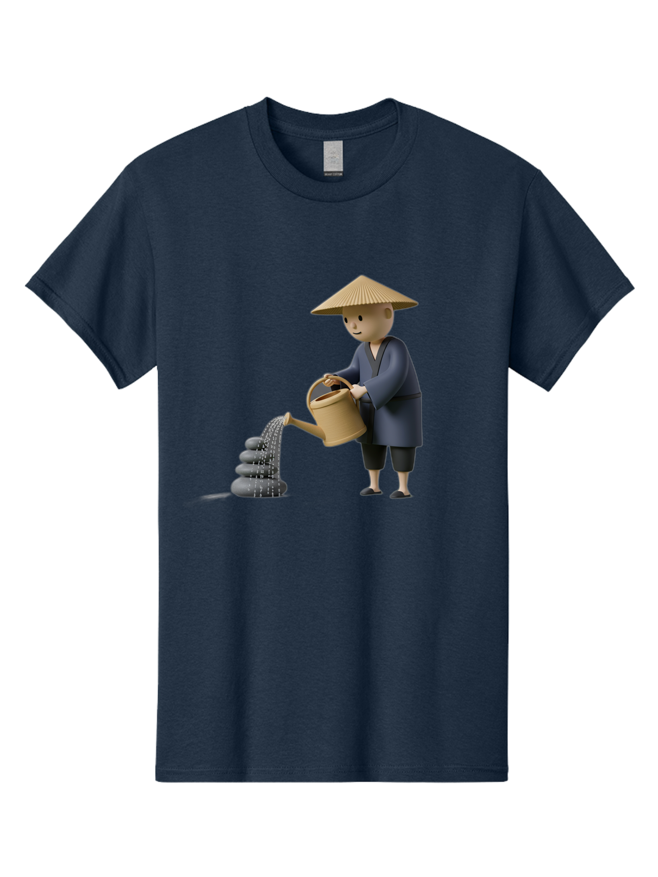 Farmer-Watering-Rocks Men'S Graphic Tee, 100% Cotton, Comfortable Casual Summer Wear, Machine Washable, Monk Watering Stones, Zen Garden, Peaceful Atmosphere, Serene Ambiance, Calming Scene, Tranquil Setting, 3D Illustration, Cartoon Style Baa659