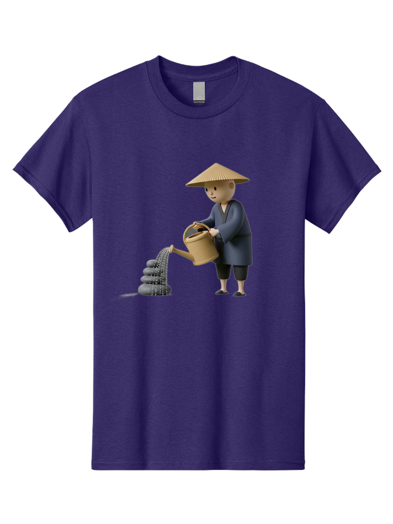 Farmer-Watering-Rocks Men'S Graphic Tee, 100% Cotton, Comfortable Casual Summer Wear, Machine Washable, Monk Watering Stones, Zen Garden, Peaceful Atmosphere, Serene Ambiance, Calming Scene, Tranquil Setting, 3D Illustration, Cartoon Style Baa659