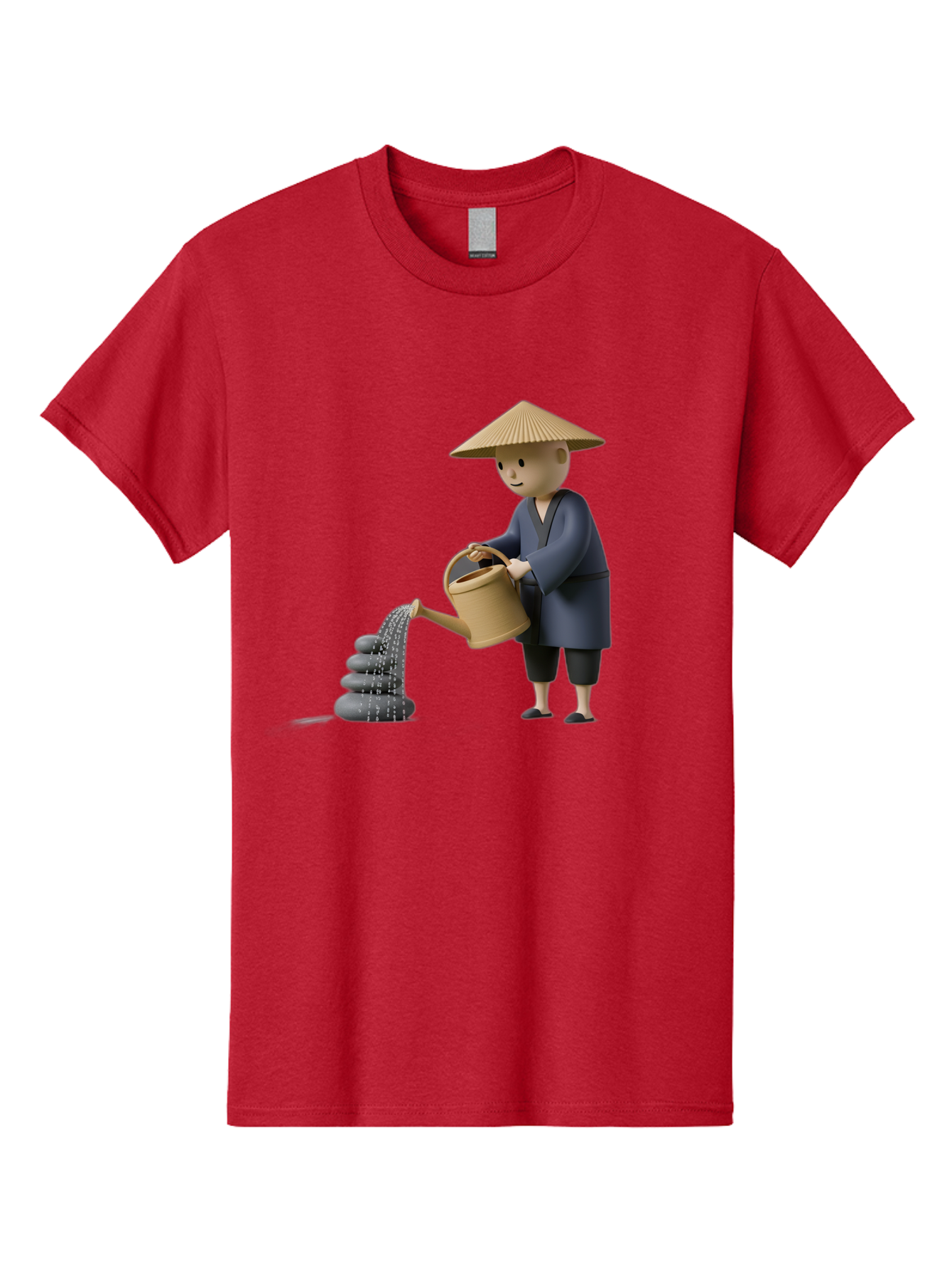Farmer-Watering-Rocks Men'S Graphic Tee, 100% Cotton, Comfortable Casual Summer Wear, Machine Washable, Monk Watering Stones, Zen Garden, Peaceful Atmosphere, Serene Ambiance, Calming Scene, Tranquil Setting, 3D Illustration, Cartoon Style Baa659
