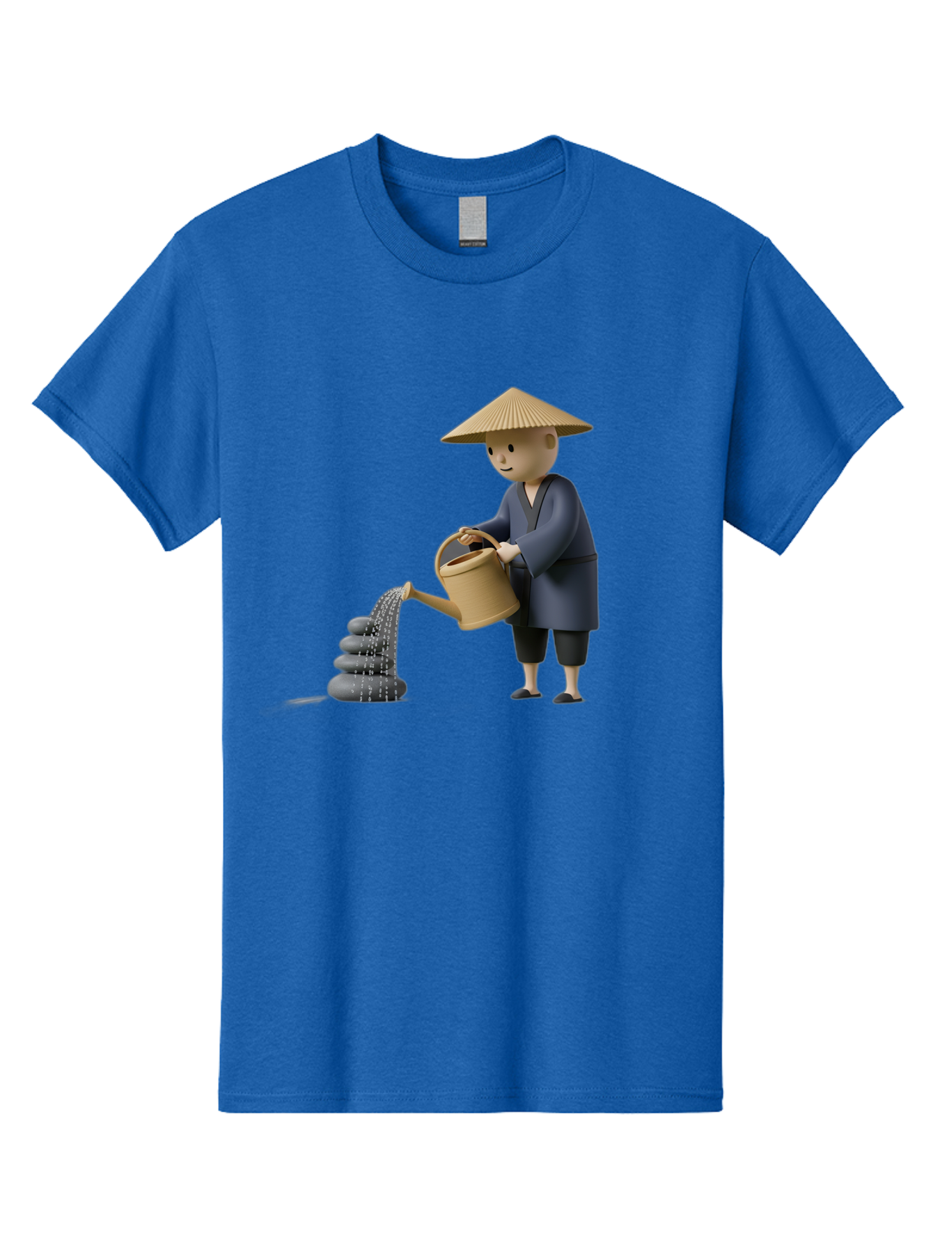 Farmer-Watering-Rocks Men'S Graphic Tee, 100% Cotton, Comfortable Casual Summer Wear, Machine Washable, Monk Watering Stones, Zen Garden, Peaceful Atmosphere, Serene Ambiance, Calming Scene, Tranquil Setting, 3D Illustration, Cartoon Style Baa659