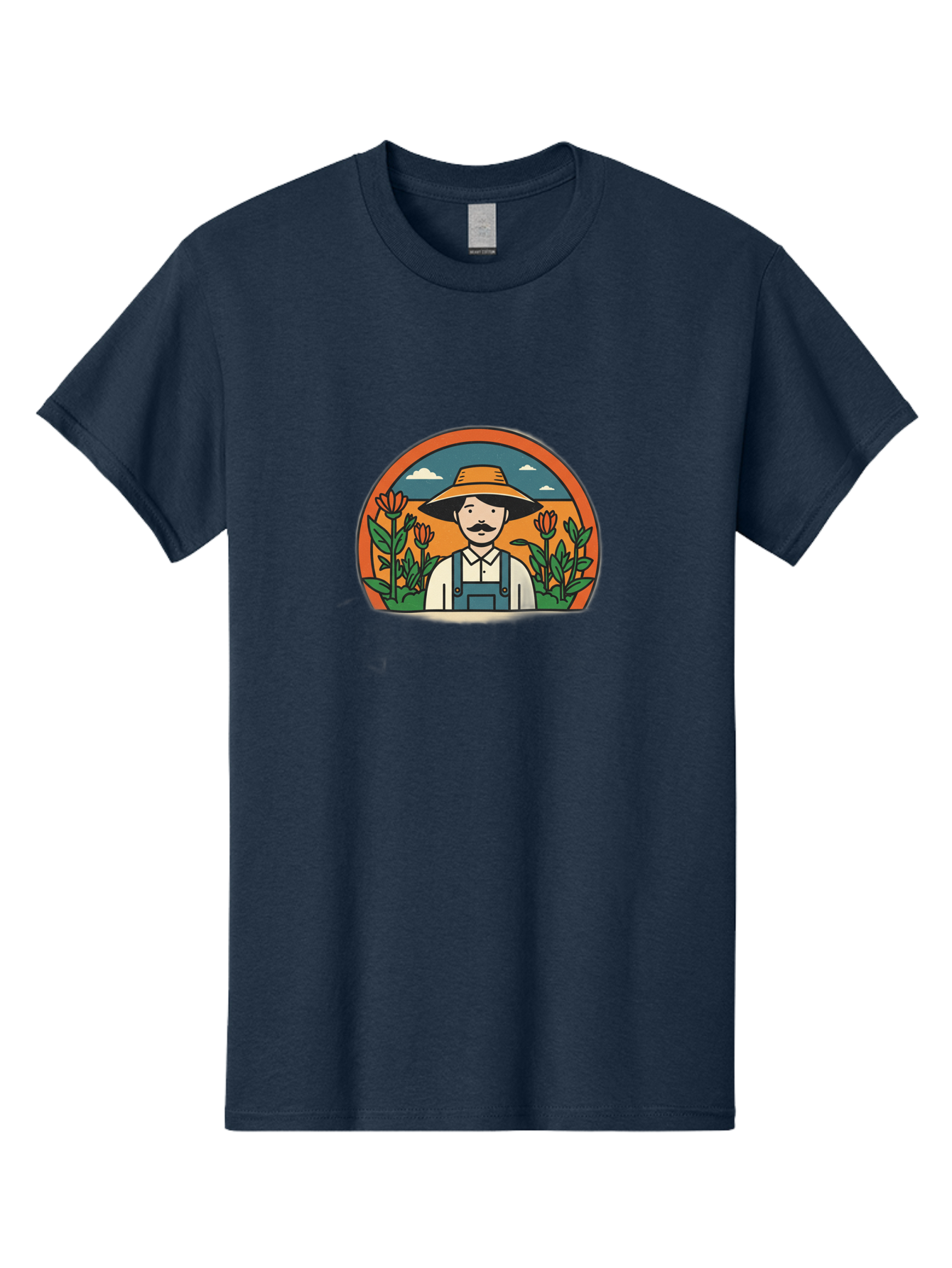 Farmer-With-Tulips Men'S Graphic Tee, 100% Cotton, Comfortable Casual Summer Wear, Machine Washable, Man In Overalls And Hat, Flowers, Gardening, Farming, Floral Arrangements, Agriculture, Mustachioed Man, Rustic Charm, Countryside, Baa664