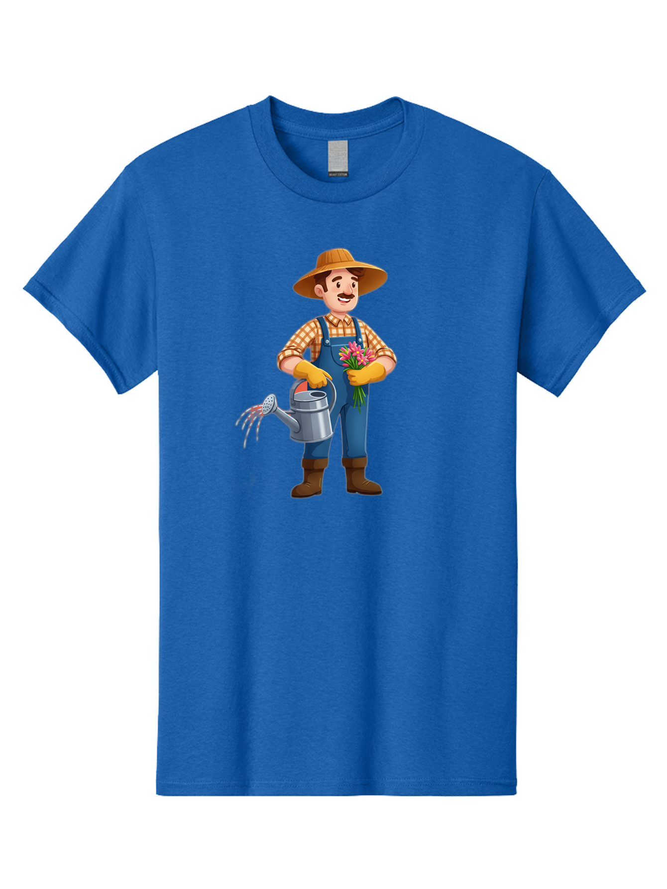 Farmer-With-Watering-Can Men'S Graphic Tee, 100% Cotton, Comfortable Casual Summer Wear, Machine Washable, Gardener Watering Plants, Bouquet Of Flowers, Gardening Tools, Rustic Clothing, Outdoor Activities, Plant Care, Gardening Lifestyle, Baa665