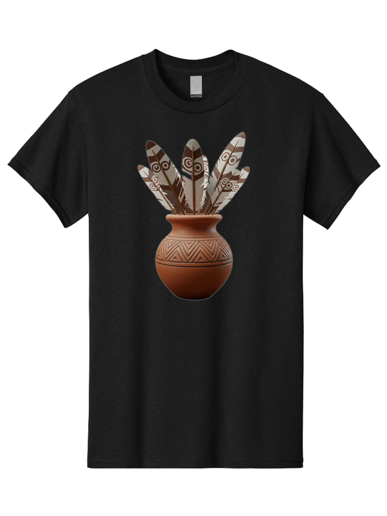 Feathers-In-Clay-Pot Men'S Graphic Tee, 100% Cotton, Comfortable Casual Summer Wear, Machine Washable, Clay Pot, Decorative Feathers, Native American Symbols, Tribal Patterns, Artistic Design, Cultural Heritage, Traditional Craftsmanship, Baa667