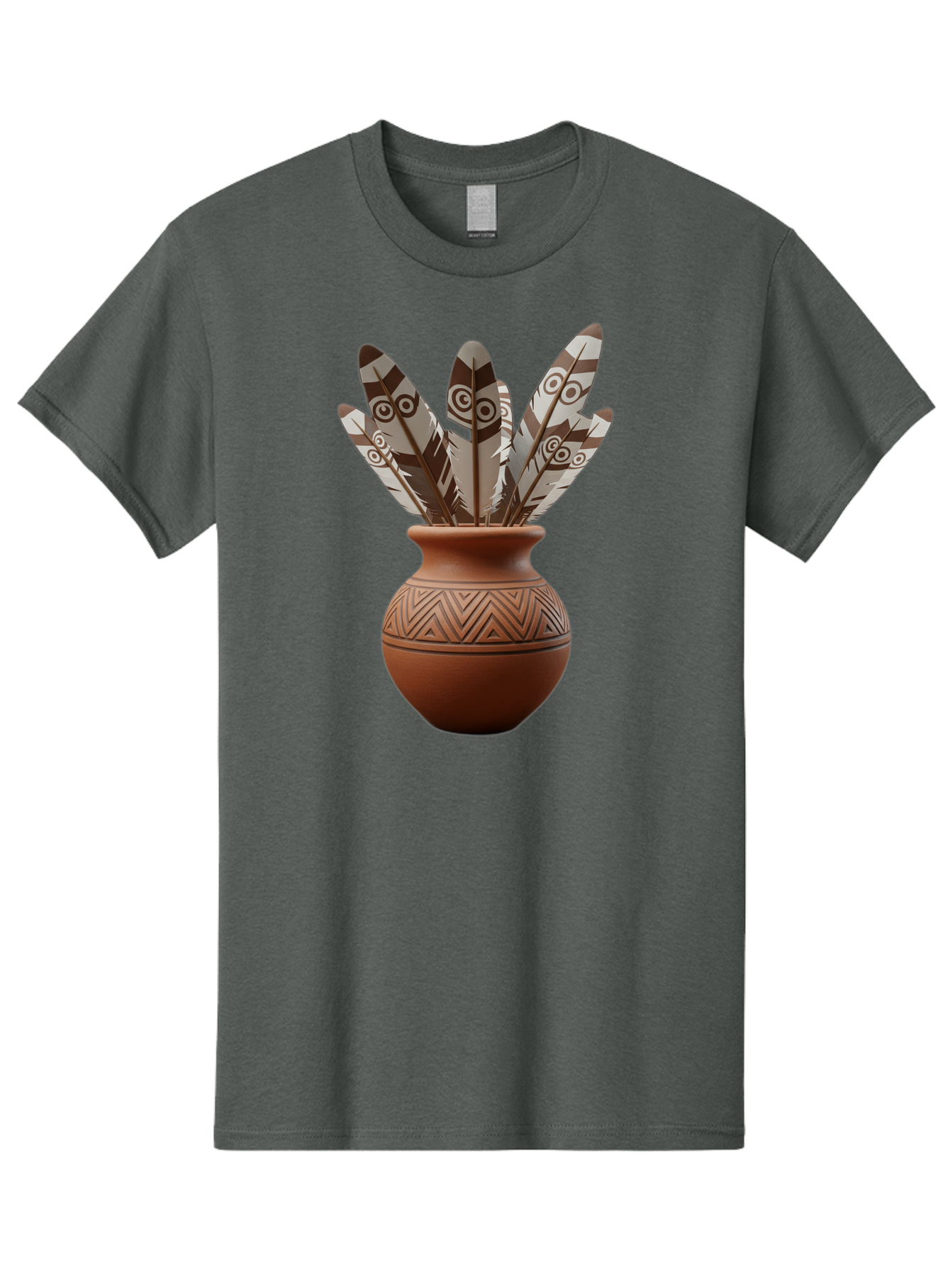 Feathers-In-Clay-Pot Men'S Graphic Tee, 100% Cotton, Comfortable Casual Summer Wear, Machine Washable, Clay Pot, Decorative Feathers, Native American Symbols, Tribal Patterns, Artistic Design, Cultural Heritage, Traditional Craftsmanship, Baa667