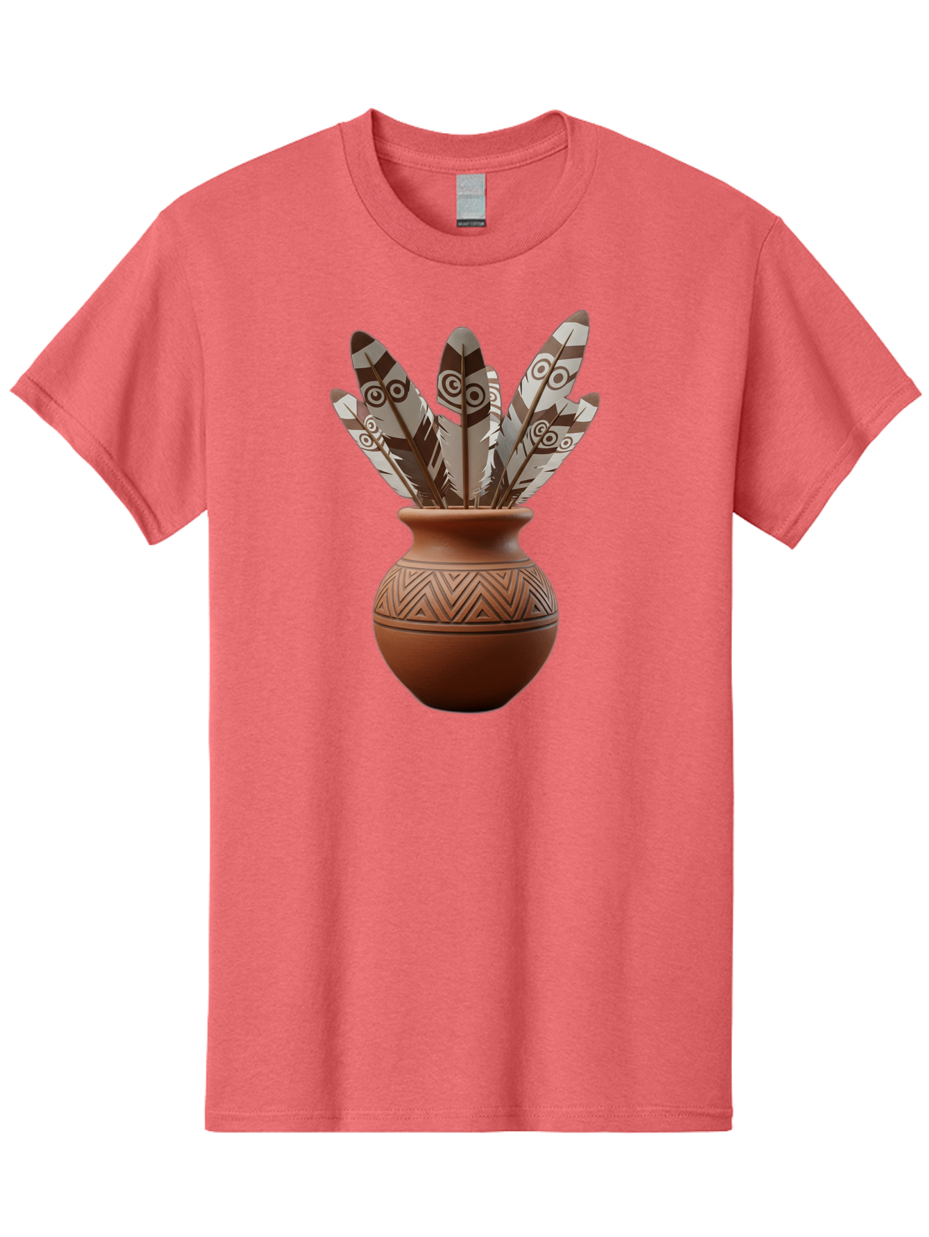 Feathers-In-Clay-Pot Men'S Graphic Tee, 100% Cotton, Comfortable Casual Summer Wear, Machine Washable, Clay Pot, Decorative Feathers, Native American Symbols, Tribal Patterns, Artistic Design, Cultural Heritage, Traditional Craftsmanship, Baa667