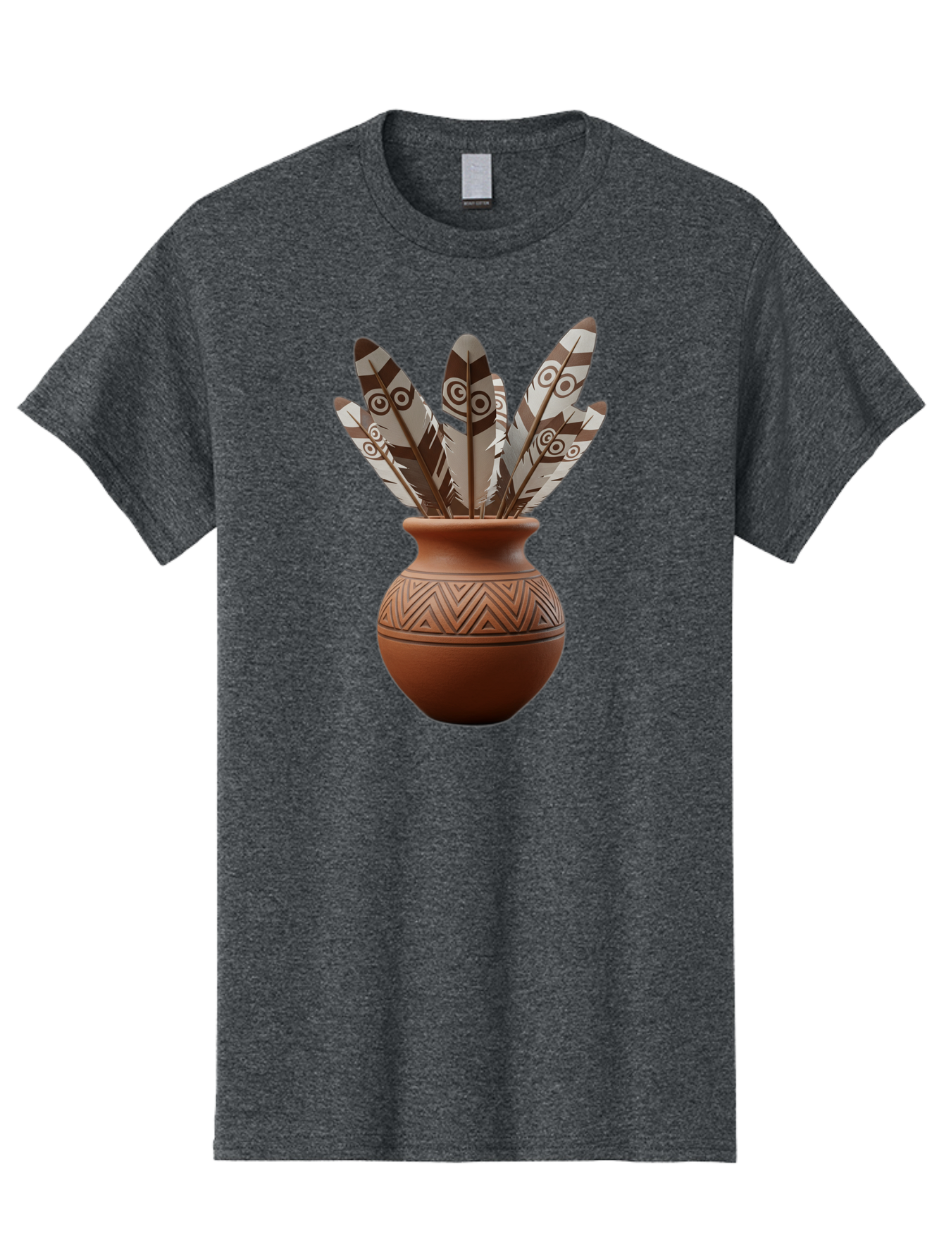 Feathers-In-Clay-Pot Men'S Graphic Tee, 100% Cotton, Comfortable Casual Summer Wear, Machine Washable, Clay Pot, Decorative Feathers, Native American Symbols, Tribal Patterns, Artistic Design, Cultural Heritage, Traditional Craftsmanship, Baa667