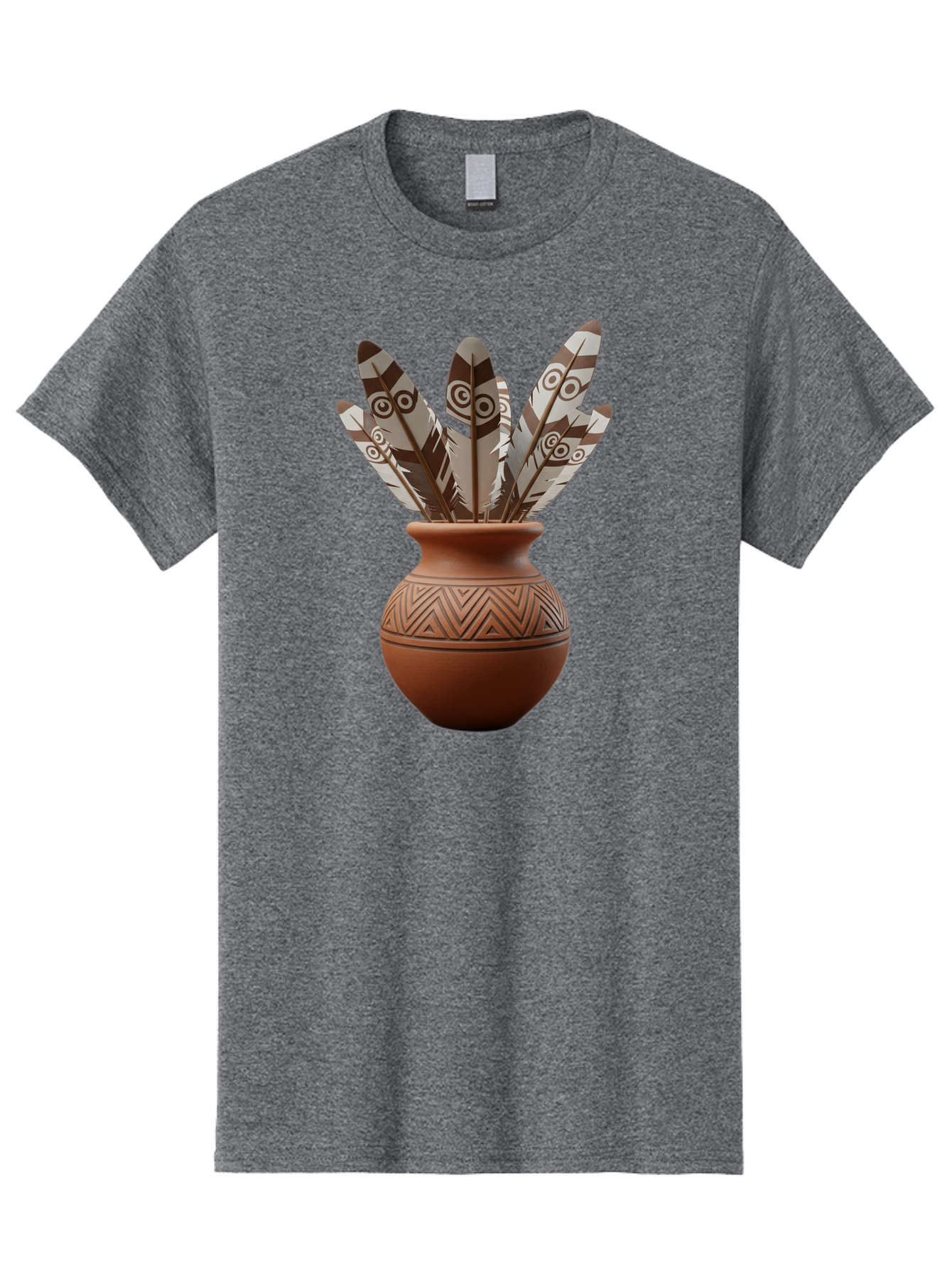 Feathers-In-Clay-Pot Men'S Graphic Tee, 100% Cotton, Comfortable Casual Summer Wear, Machine Washable, Clay Pot, Decorative Feathers, Native American Symbols, Tribal Patterns, Artistic Design, Cultural Heritage, Traditional Craftsmanship, Baa667