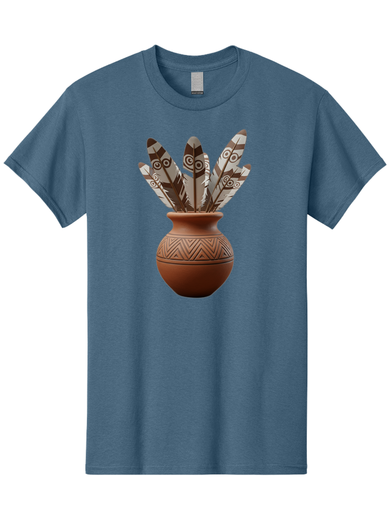 Feathers-In-Clay-Pot Men'S Graphic Tee, 100% Cotton, Comfortable Casual Summer Wear, Machine Washable, Clay Pot, Decorative Feathers, Native American Symbols, Tribal Patterns, Artistic Design, Cultural Heritage, Traditional Craftsmanship, Baa667