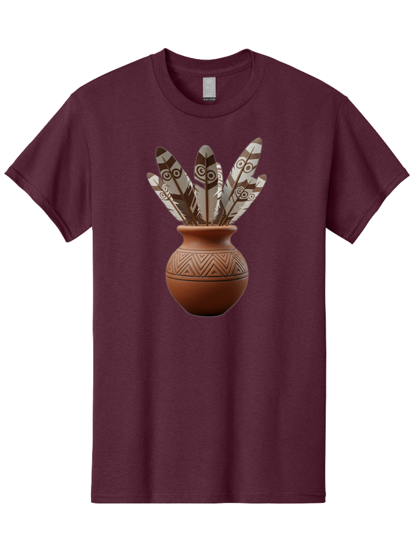 Feathers-In-Clay-Pot Men'S Graphic Tee, 100% Cotton, Comfortable Casual Summer Wear, Machine Washable, Clay Pot, Decorative Feathers, Native American Symbols, Tribal Patterns, Artistic Design, Cultural Heritage, Traditional Craftsmanship, Baa667