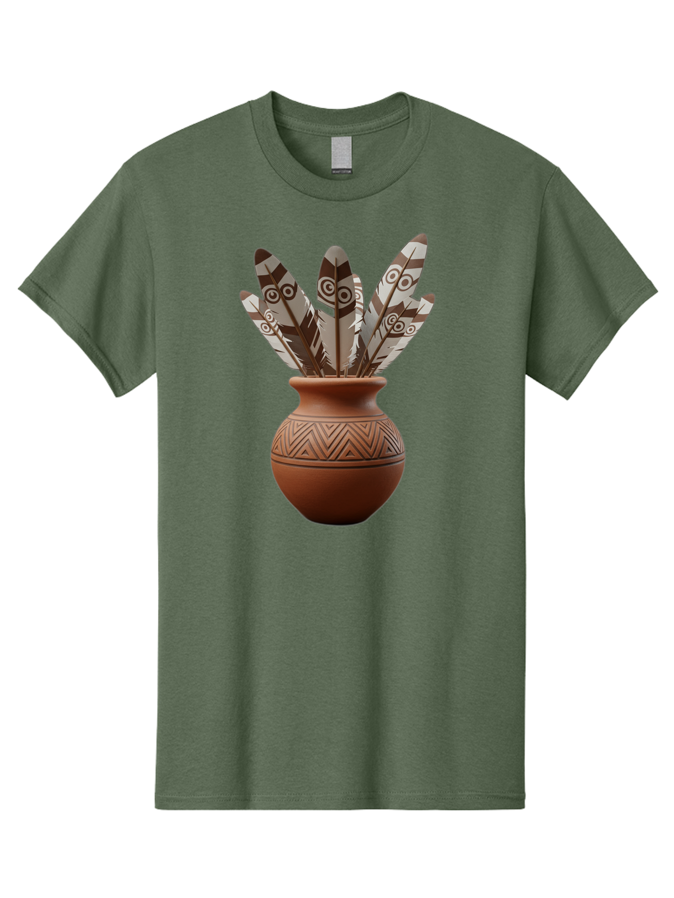 Feathers-In-Clay-Pot Men'S Graphic Tee, 100% Cotton, Comfortable Casual Summer Wear, Machine Washable, Clay Pot, Decorative Feathers, Native American Symbols, Tribal Patterns, Artistic Design, Cultural Heritage, Traditional Craftsmanship, Baa667
