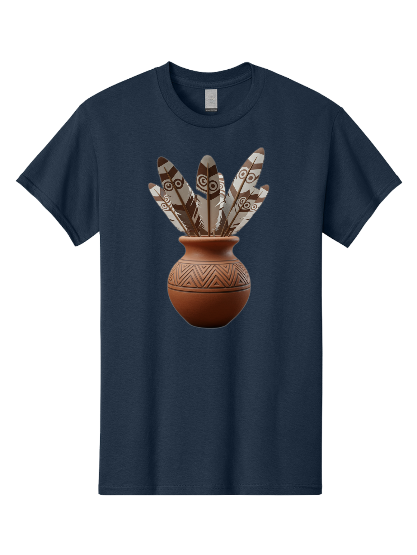 Feathers-In-Clay-Pot Men'S Graphic Tee, 100% Cotton, Comfortable Casual Summer Wear, Machine Washable, Clay Pot, Decorative Feathers, Native American Symbols, Tribal Patterns, Artistic Design, Cultural Heritage, Traditional Craftsmanship, Baa667