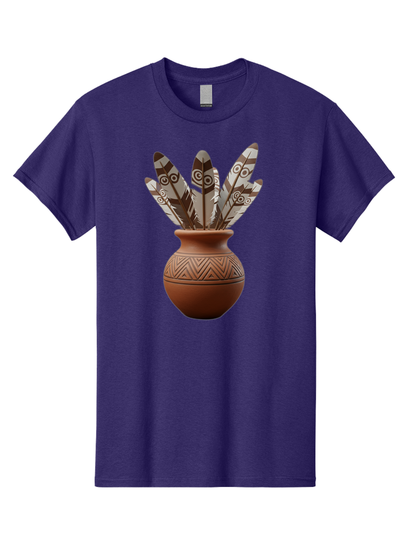 Feathers-In-Clay-Pot Men'S Graphic Tee, 100% Cotton, Comfortable Casual Summer Wear, Machine Washable, Clay Pot, Decorative Feathers, Native American Symbols, Tribal Patterns, Artistic Design, Cultural Heritage, Traditional Craftsmanship, Baa667