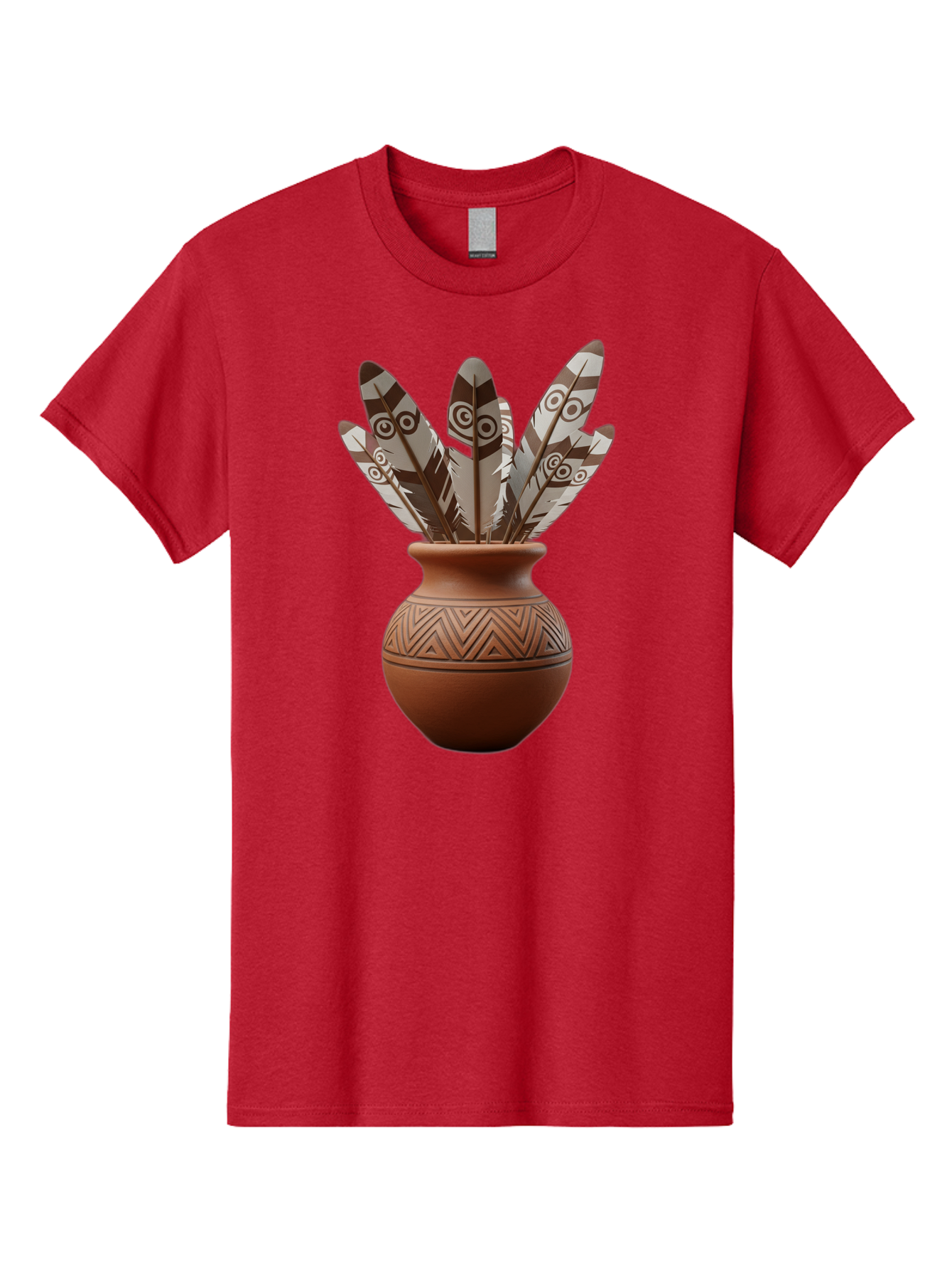 Feathers-In-Clay-Pot Men'S Graphic Tee, 100% Cotton, Comfortable Casual Summer Wear, Machine Washable, Clay Pot, Decorative Feathers, Native American Symbols, Tribal Patterns, Artistic Design, Cultural Heritage, Traditional Craftsmanship, Baa667