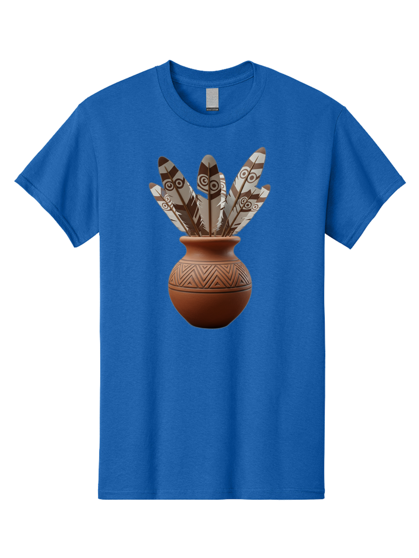 Feathers-In-Clay-Pot Men'S Graphic Tee, 100% Cotton, Comfortable Casual Summer Wear, Machine Washable, Clay Pot, Decorative Feathers, Native American Symbols, Tribal Patterns, Artistic Design, Cultural Heritage, Traditional Craftsmanship, Baa667