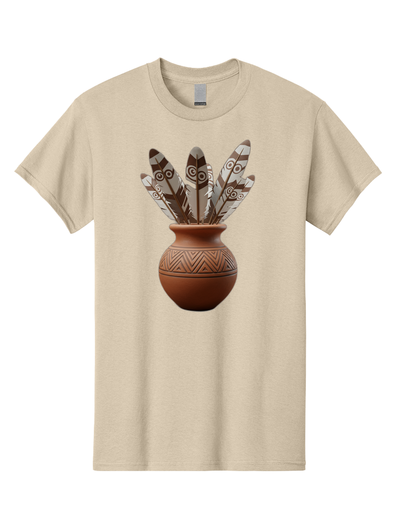 Feathers-In-Clay-Pot Men'S Graphic Tee, 100% Cotton, Comfortable Casual Summer Wear, Machine Washable, Clay Pot, Decorative Feathers, Native American Symbols, Tribal Patterns, Artistic Design, Cultural Heritage, Traditional Craftsmanship, Baa667