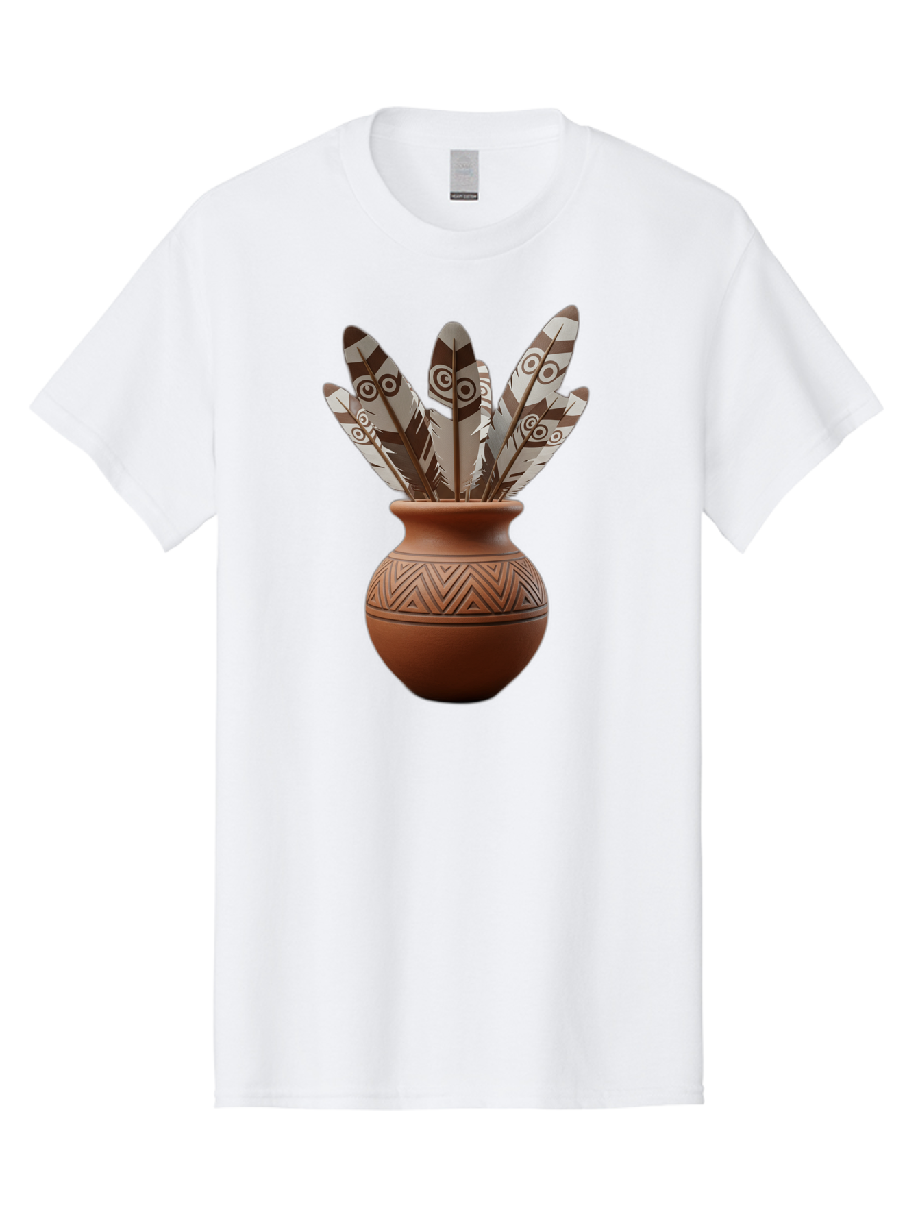 Feathers-In-Clay-Pot Men'S Graphic Tee, 100% Cotton, Comfortable Casual Summer Wear, Machine Washable, Clay Pot, Decorative Feathers, Native American Symbols, Tribal Patterns, Artistic Design, Cultural Heritage, Traditional Craftsmanship, Baa667