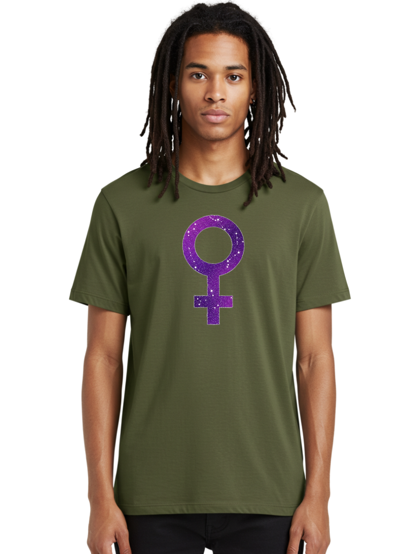 Female-Symbol Men'S Graphic Tee, 100% Cotton, Comfortable Casual Summer Wear, Machine Washable, Female Symbol, Purple Glitter, Sparkling Design, Feminine Power, Astrology Symbol, Women'S Rights, Equality, Empowerment, Feminist Icon Baa668