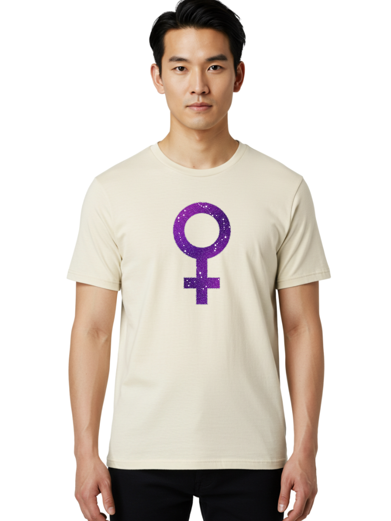Female-Symbol Men'S Graphic Tee, 100% Cotton, Comfortable Casual Summer Wear, Machine Washable, Female Symbol, Purple Glitter, Sparkling Design, Feminine Power, Astrology Symbol, Women'S Rights, Equality, Empowerment, Feminist Icon Baa668