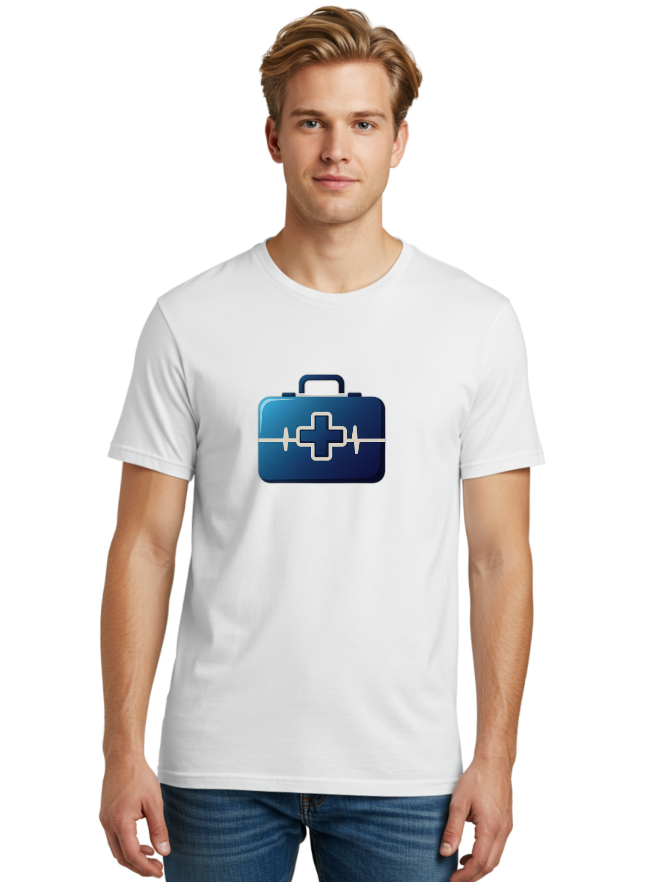 First-Aid-Kit-12 Men'S Graphic Tee, 100% Cotton, Comfortable Casual Summer Wear, Machine Washable, First Aid Kit, Medical Cross, Health Care, Emergency Kit, Medical Supplies, Health Symbol, Medical Aid, Heartbeat Baa675