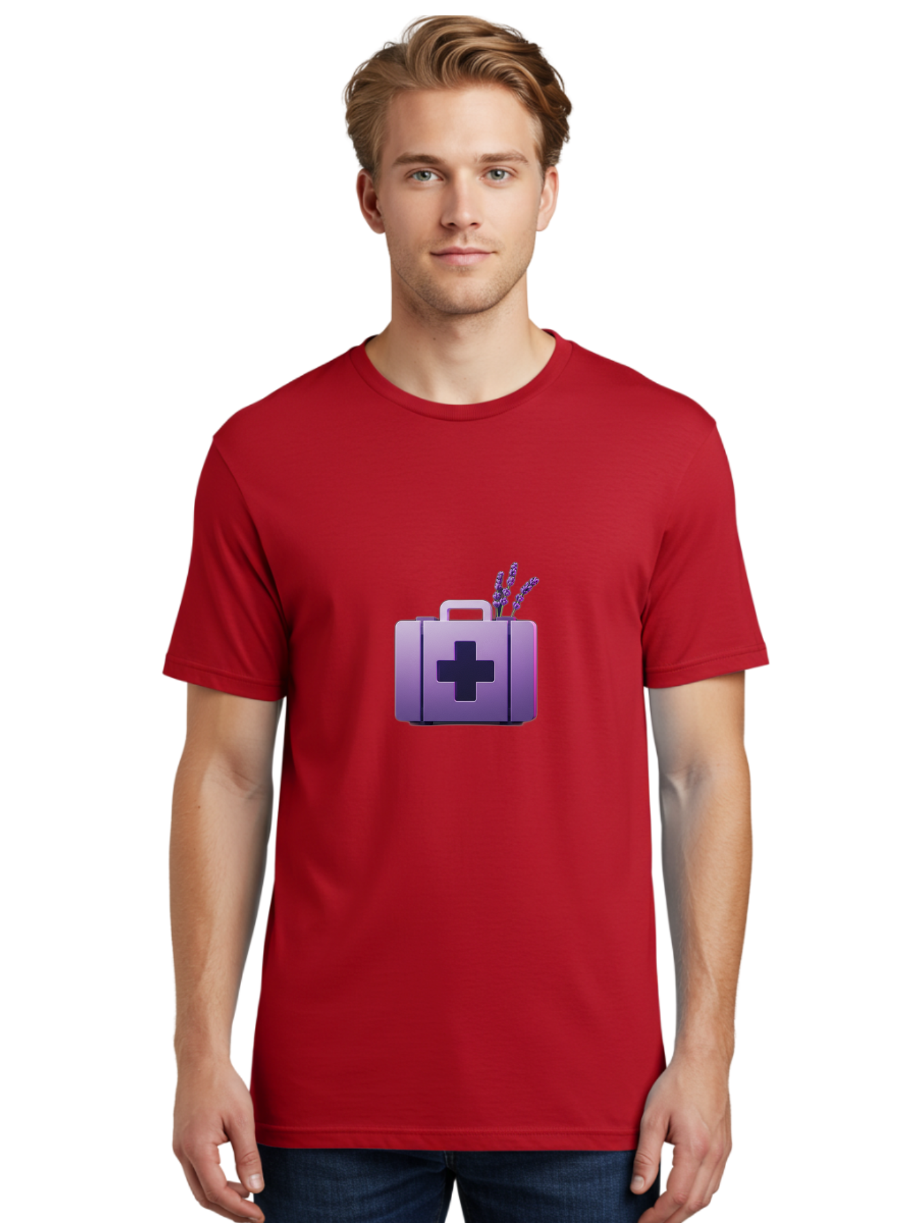 First-Aid-Kit-4 Men'S Graphic Tee, 100% Cotton, Comfortable Casual Summer Wear, Machine Washable, First Aid Kit, Medical Cross, Lavender Flowers, Natural Remedies, Health And Wellness, Alternative Medicine, Calming Effects, Herbal Therapy Baa678