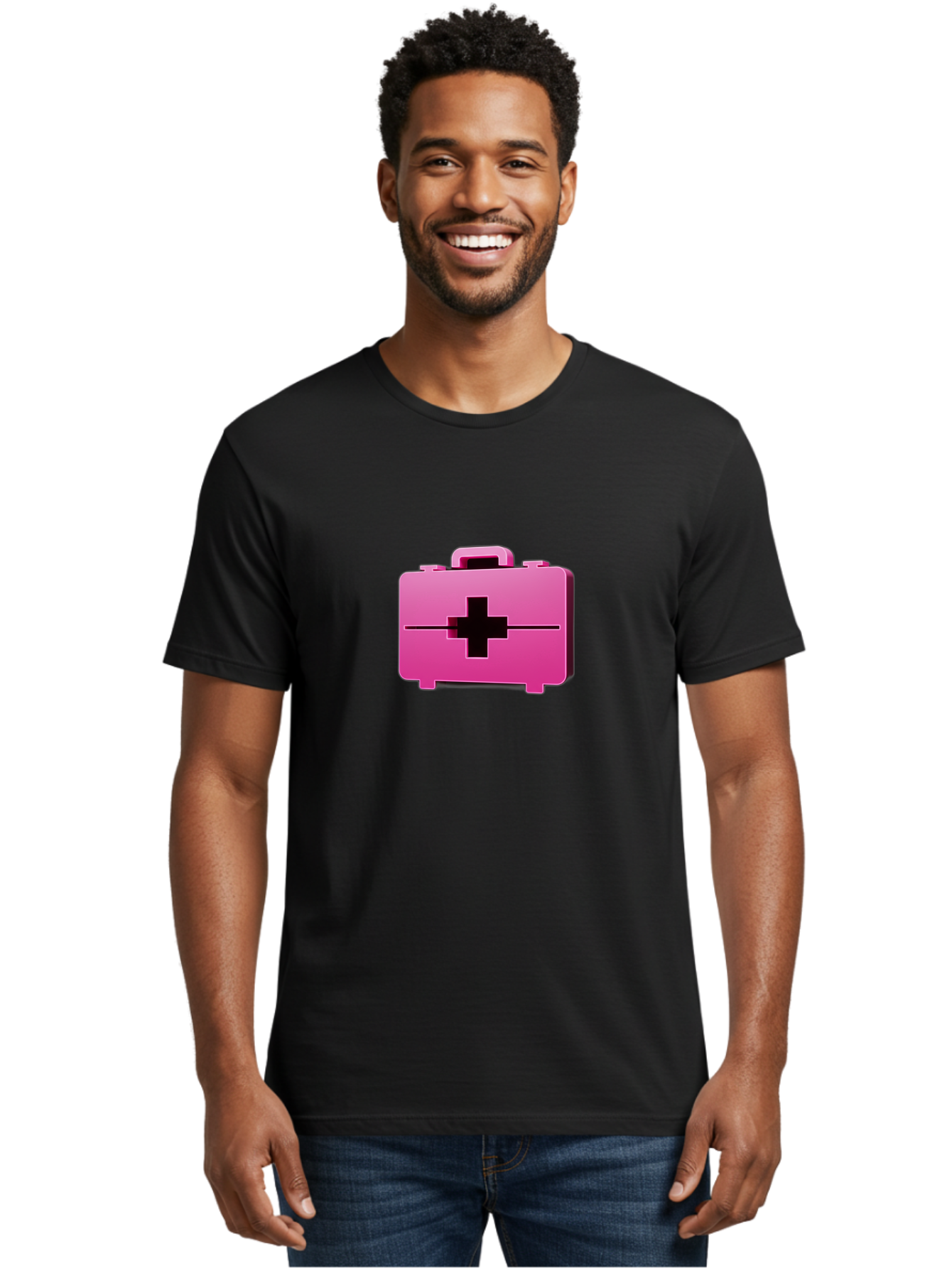 First-Aid-Kit-5 Men'S Graphic Tee, 100% Cotton, Comfortable Casual Summer Wear, Machine Washable, Pink First Aid Kit, Medical Supplies, Health Care, Emergency Kit, Black Cross Symbol, Medical Emergency, First Aid Supplies Baa679