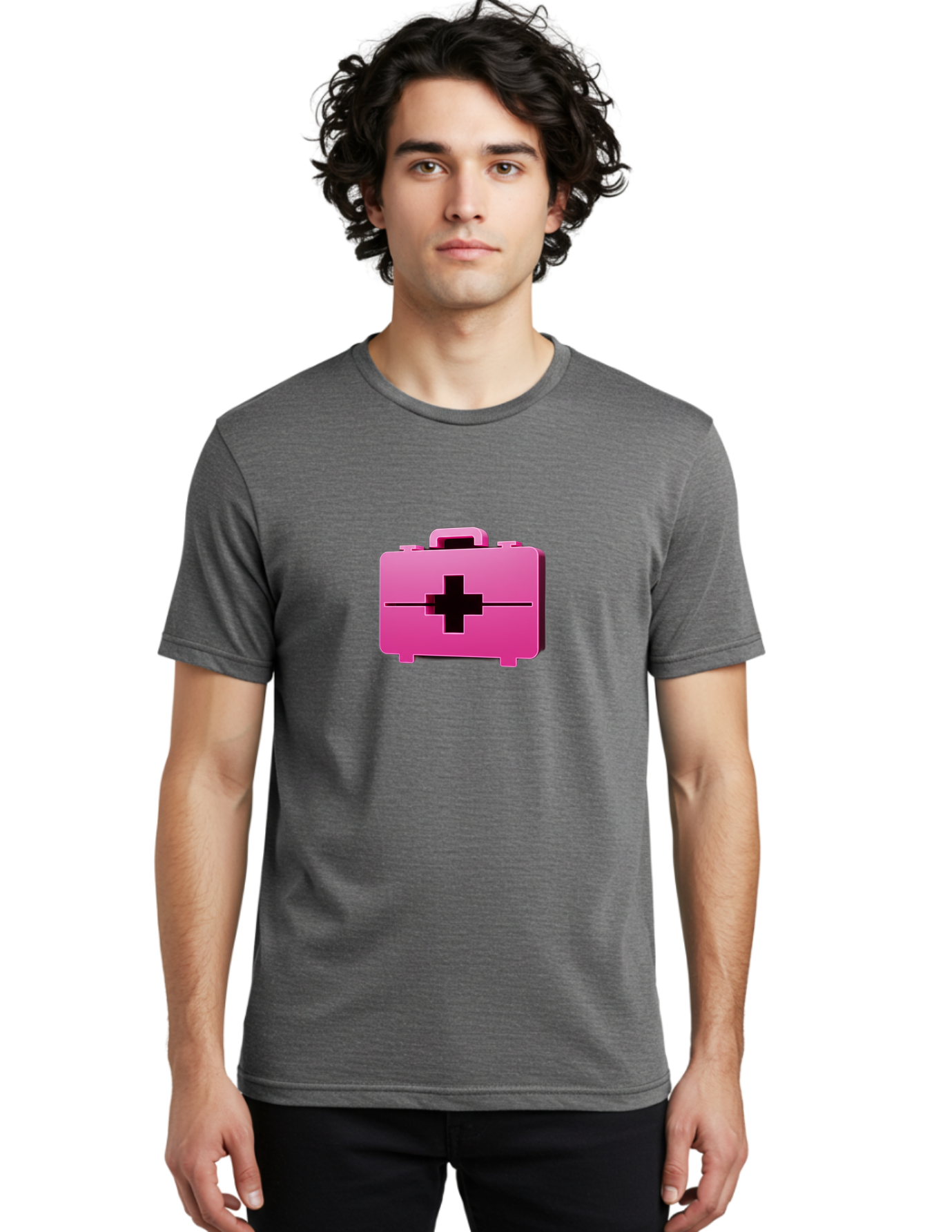 First-Aid-Kit-5 Men'S Graphic Tee, 100% Cotton, Comfortable Casual Summer Wear, Machine Washable, Pink First Aid Kit, Medical Supplies, Health Care, Emergency Kit, Black Cross Symbol, Medical Emergency, First Aid Supplies Baa679