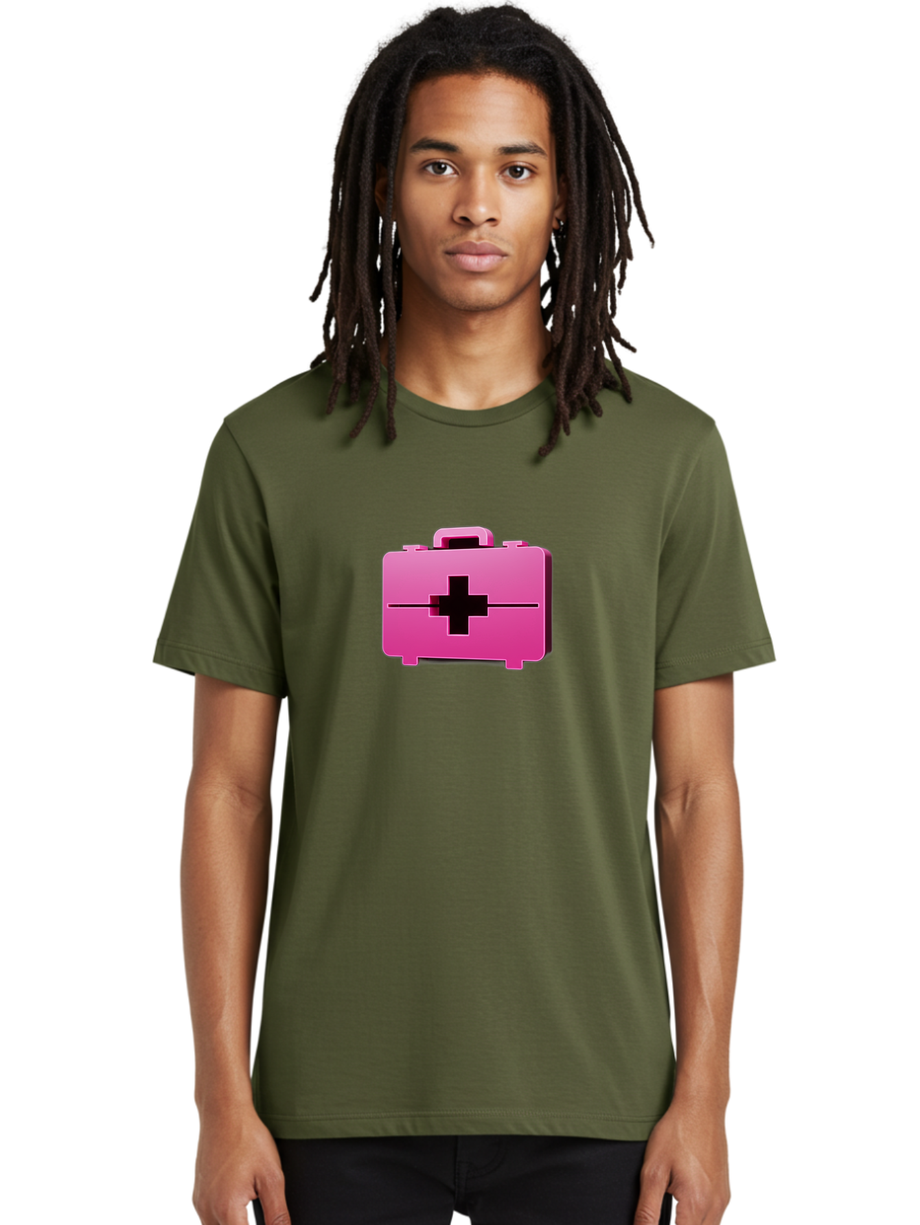 First-Aid-Kit-5 Men'S Graphic Tee, 100% Cotton, Comfortable Casual Summer Wear, Machine Washable, Pink First Aid Kit, Medical Supplies, Health Care, Emergency Kit, Black Cross Symbol, Medical Emergency, First Aid Supplies Baa679