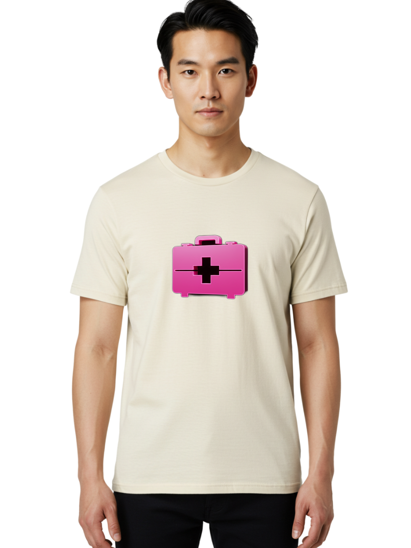 First-Aid-Kit-5 Men'S Graphic Tee, 100% Cotton, Comfortable Casual Summer Wear, Machine Washable, Pink First Aid Kit, Medical Supplies, Health Care, Emergency Kit, Black Cross Symbol, Medical Emergency, First Aid Supplies Baa679
