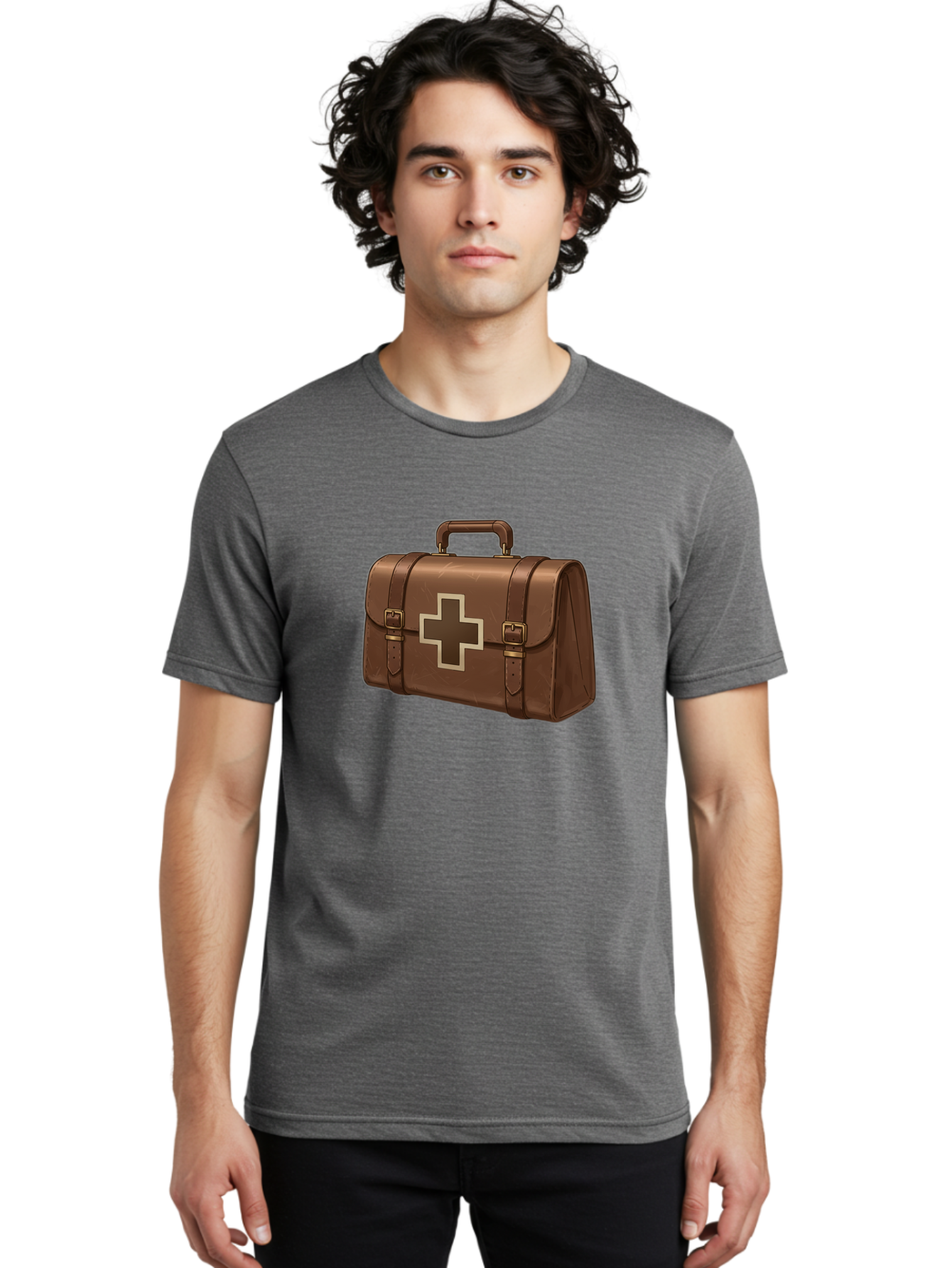First-Aid-Kit-6 Men'S Graphic Tee, 100% Cotton, Comfortable Casual Summer Wear, Machine Washable, Brown Leather First Aid Kit, Medical Bag, Red Cross Symbol, Emergency Supplies, Healthcare Equipment, Medical Care Baa680