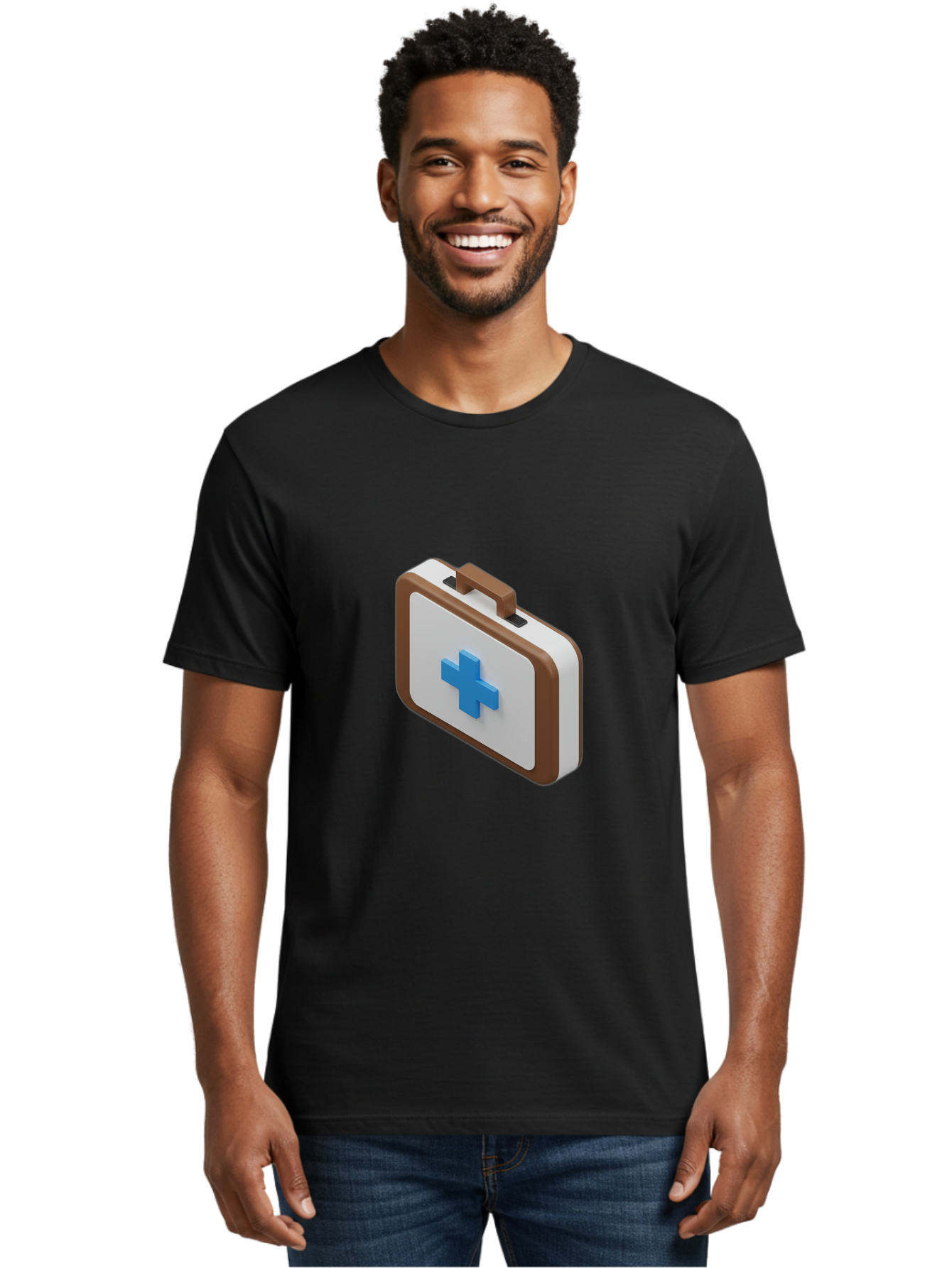 First-Aid-Kit-7 Men'S Graphic Tee, 100% Cotton, Comfortable Casual Summer Wear, Machine Washable, First Aid Kit, Medical Supplies, Health Care, Emergency Preparedness, Blue Cross Symbol, Brown Handle, White Case, Medical Emergency, Baa681