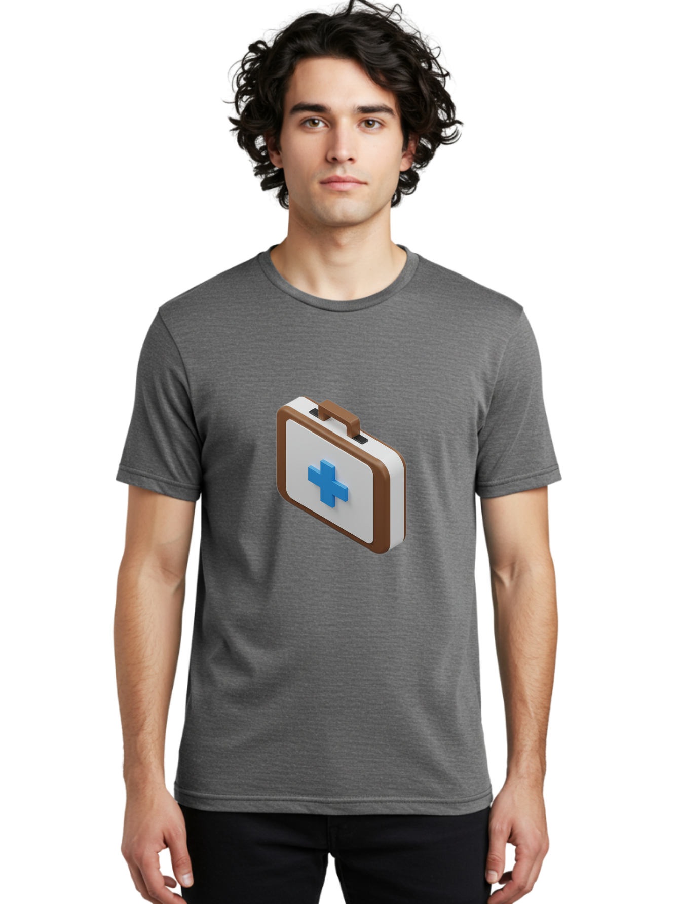 First-Aid-Kit-7 Men'S Graphic Tee, 100% Cotton, Comfortable Casual Summer Wear, Machine Washable, First Aid Kit, Medical Supplies, Health Care, Emergency Preparedness, Blue Cross Symbol, Brown Handle, White Case, Medical Emergency, Baa681