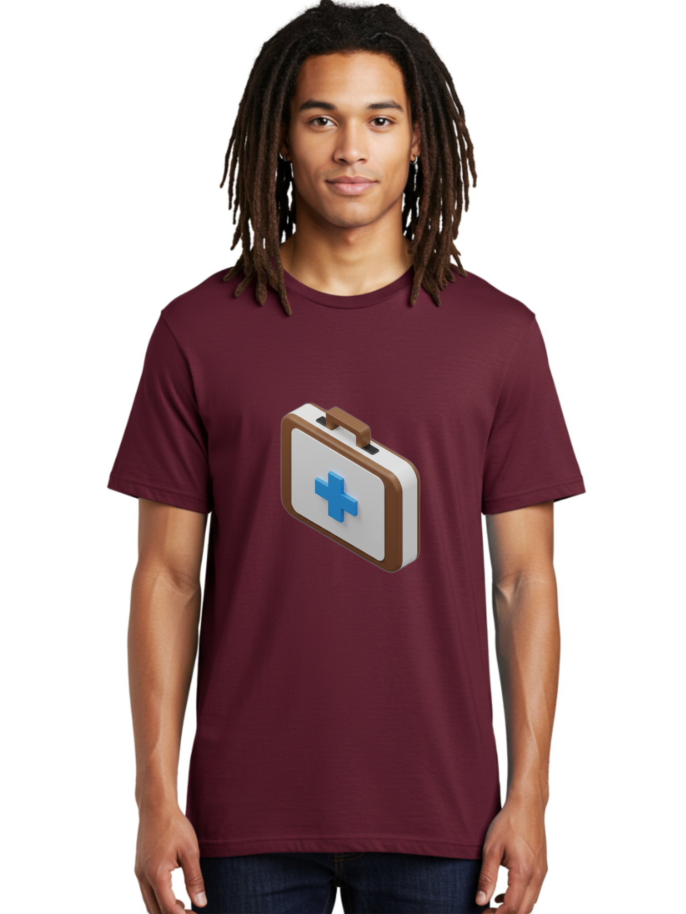 First-Aid-Kit-7 Men'S Graphic Tee, 100% Cotton, Comfortable Casual Summer Wear, Machine Washable, First Aid Kit, Medical Supplies, Health Care, Emergency Preparedness, Blue Cross Symbol, Brown Handle, White Case, Medical Emergency, Baa681