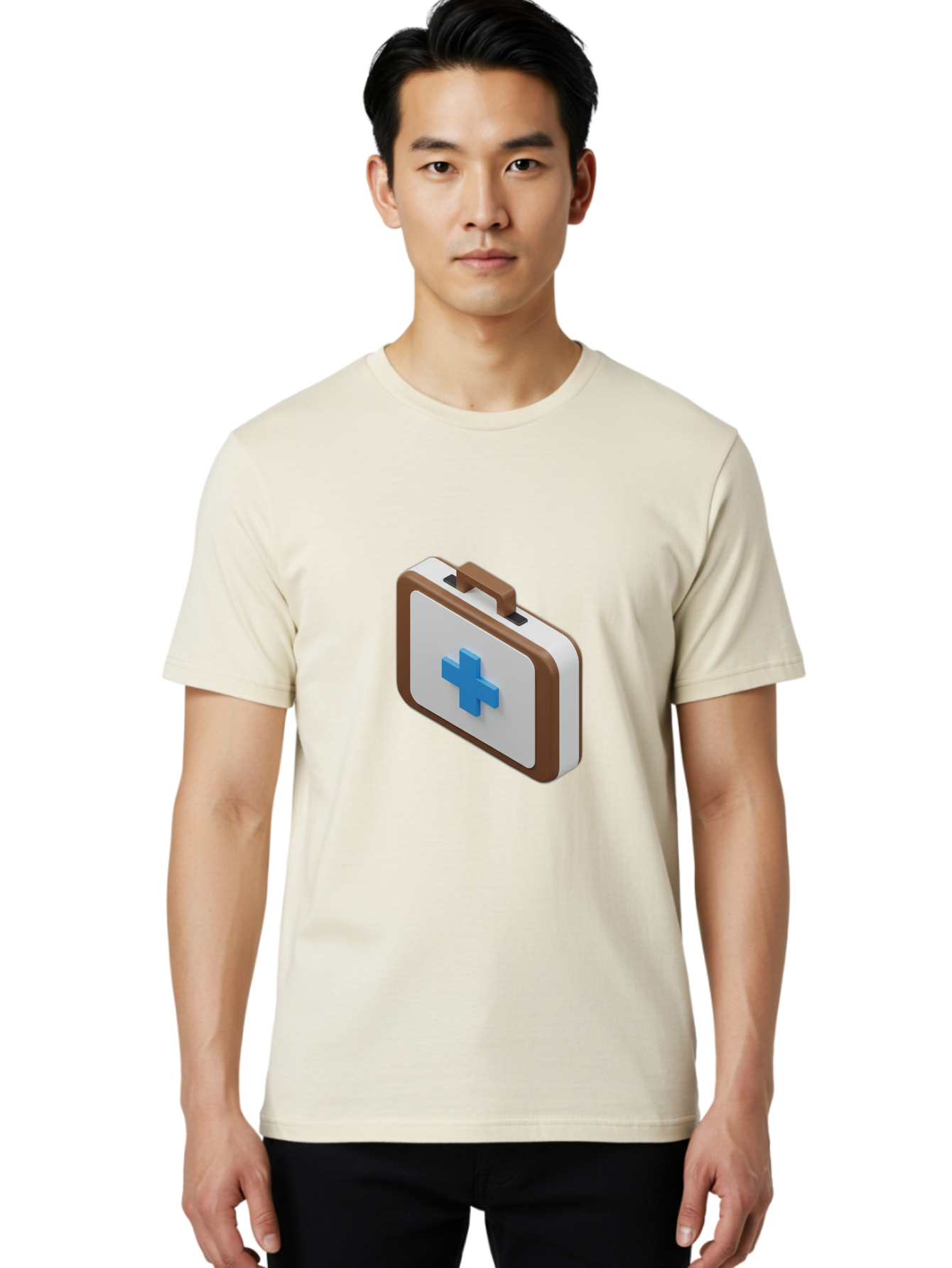 First-Aid-Kit-7 Men'S Graphic Tee, 100% Cotton, Comfortable Casual Summer Wear, Machine Washable, First Aid Kit, Medical Supplies, Health Care, Emergency Preparedness, Blue Cross Symbol, Brown Handle, White Case, Medical Emergency, Baa681