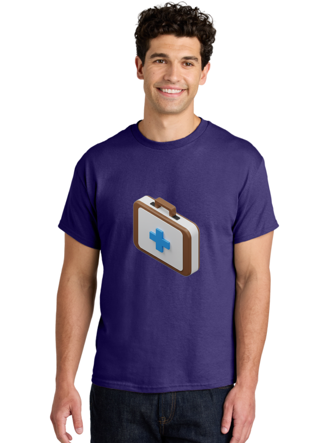 First-Aid-Kit-7 Men'S Graphic Tee, 100% Cotton, Comfortable Casual Summer Wear, Machine Washable, First Aid Kit, Medical Supplies, Health Care, Emergency Preparedness, Blue Cross Symbol, Brown Handle, White Case, Medical Emergency, Baa681